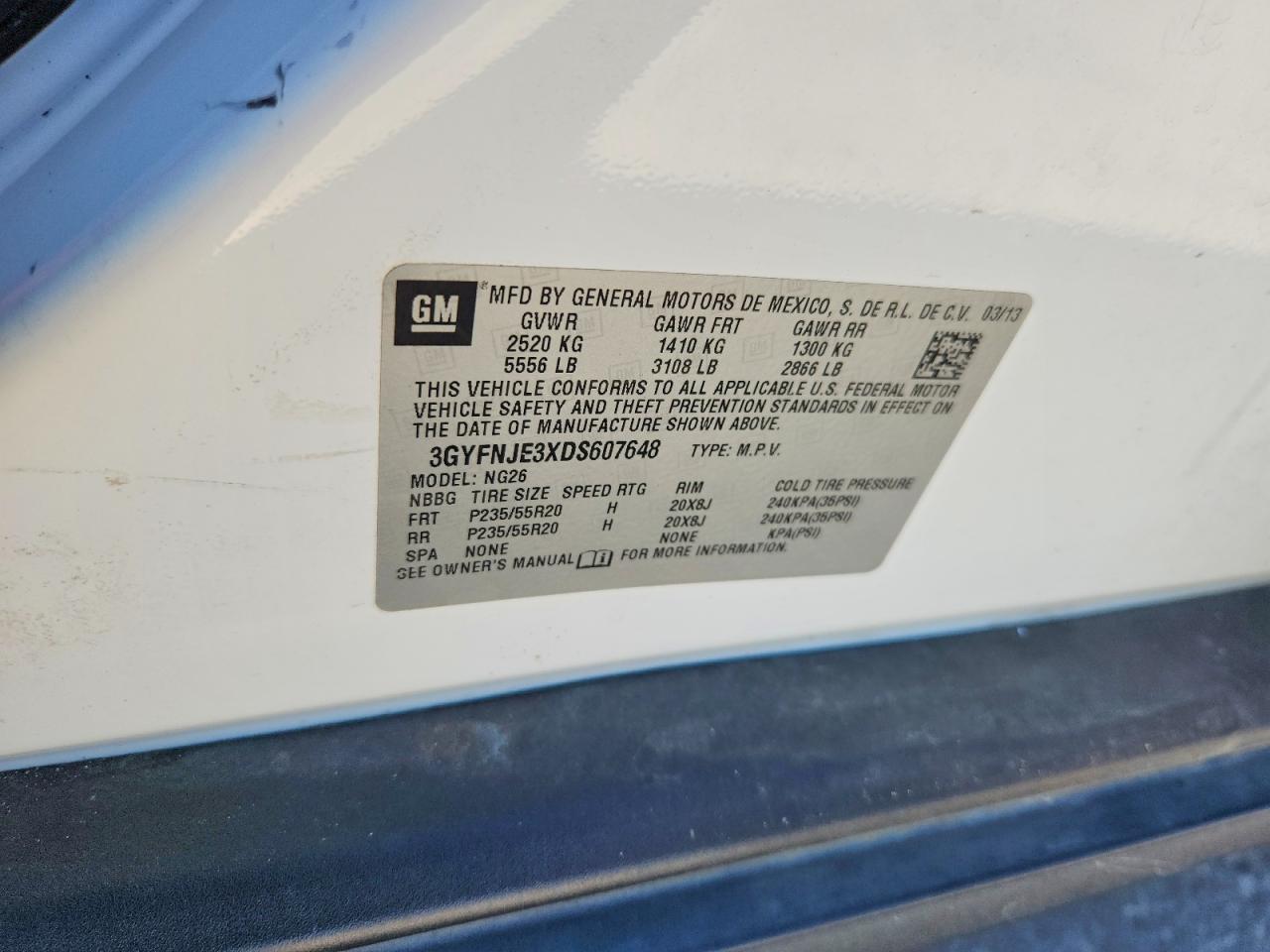 2013 Cadillac Srx Premium Collection White vin: 3GYFNJE3XDS607648