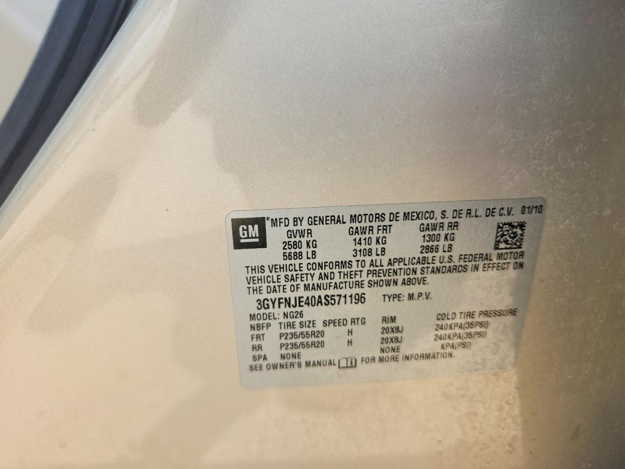 2010 Cadillac Srx Performance Collection Beige vin: 3GYFNJE40AS571196