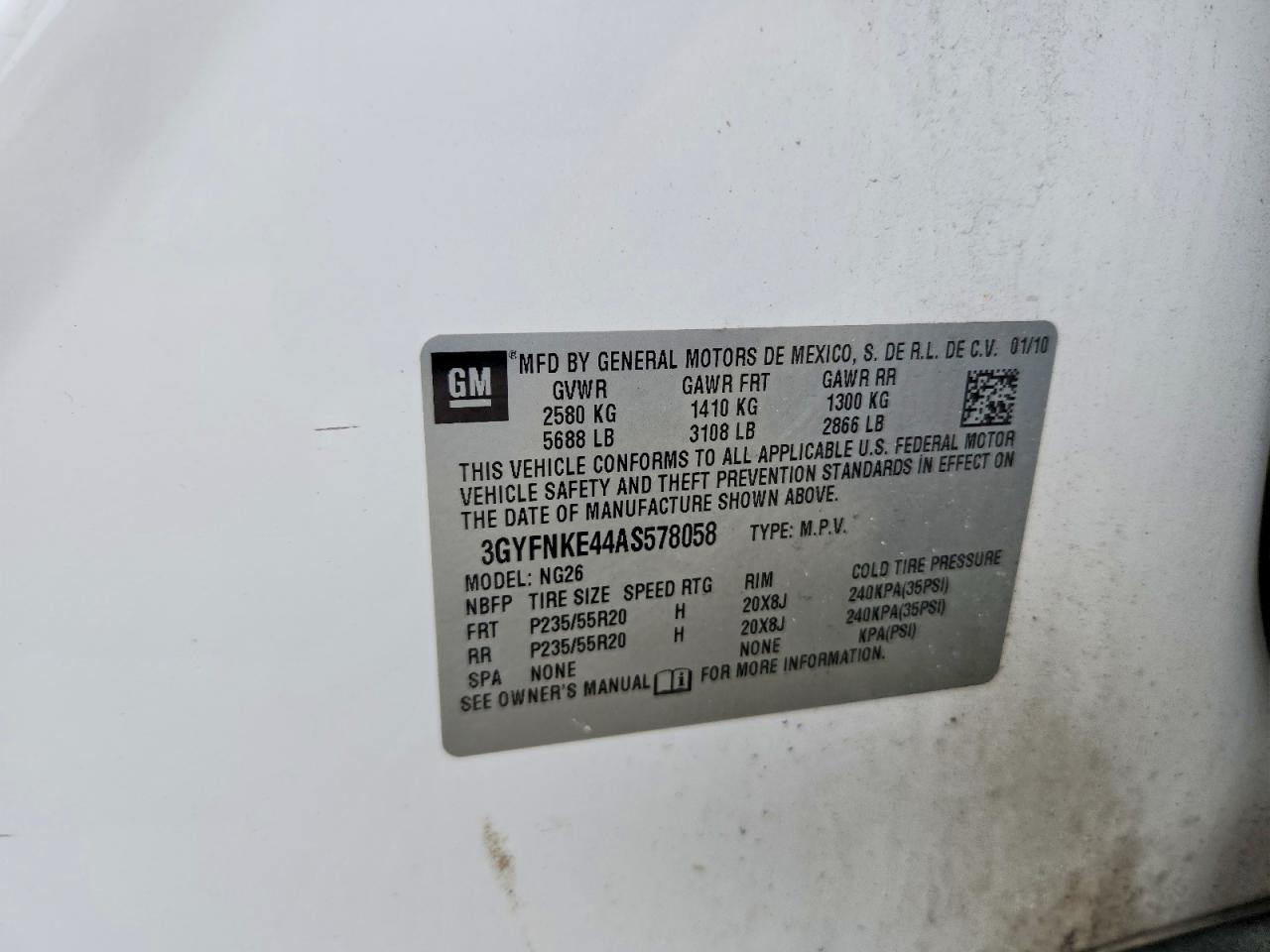 2010 Cadillac Srx Premium Collection White vin: 3GYFNKE44AS578058