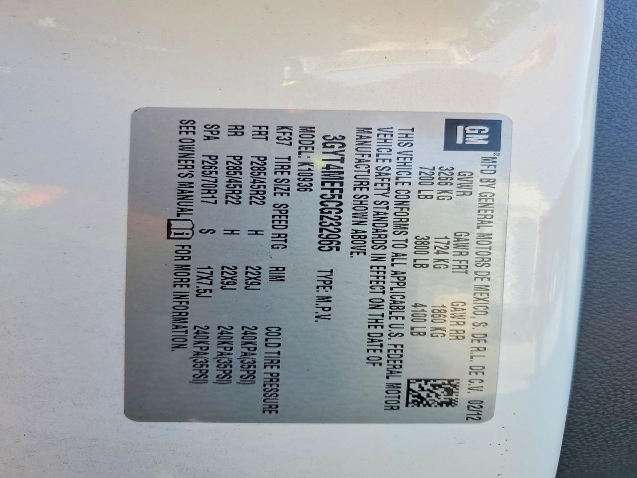 2012 Cadillac Escalade Ext Luxury White vin: 3GYT4MEF5CG232965