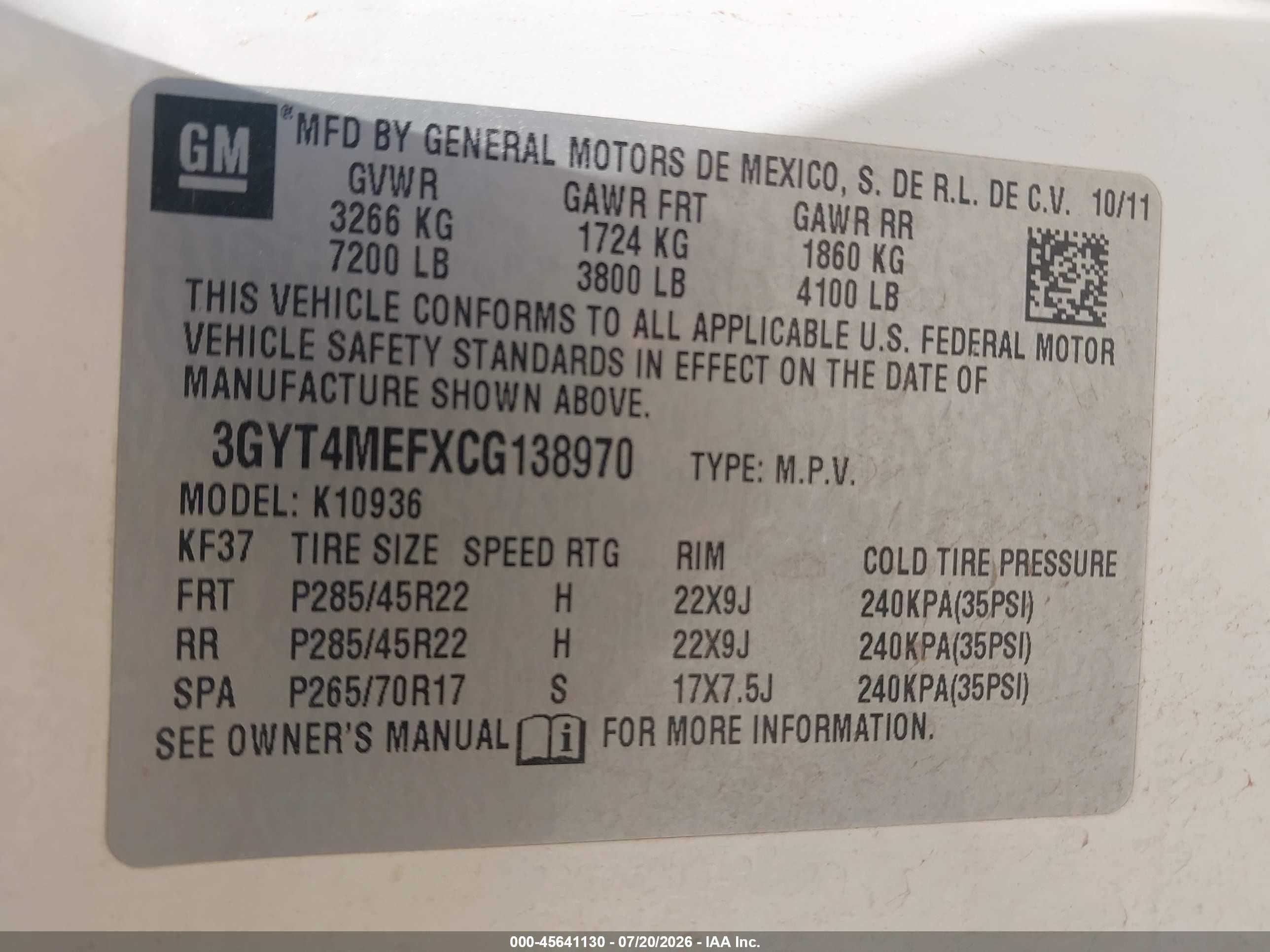 2012 Cadillac Escalade Ext Luxury White vin: 3GYT4MEFXCG138970