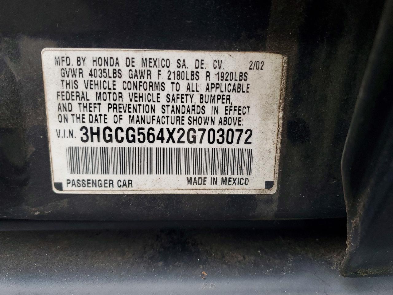 2002 Honda Accord Lx Black vin: 3HGCG564X2G703072