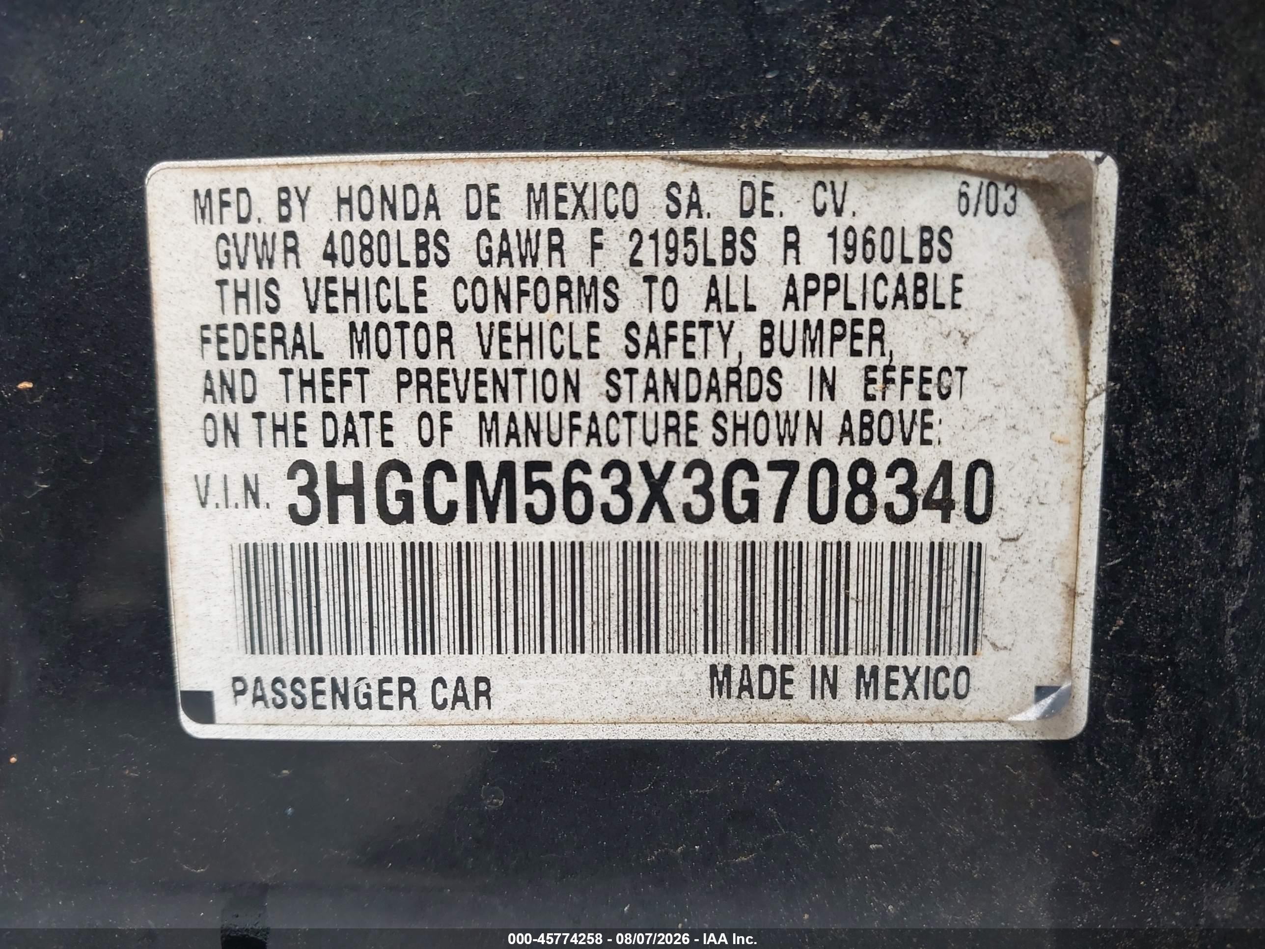 2003 Honda Accord 2.4 Lx Коричневый vin: 3HGCM563X3G708340