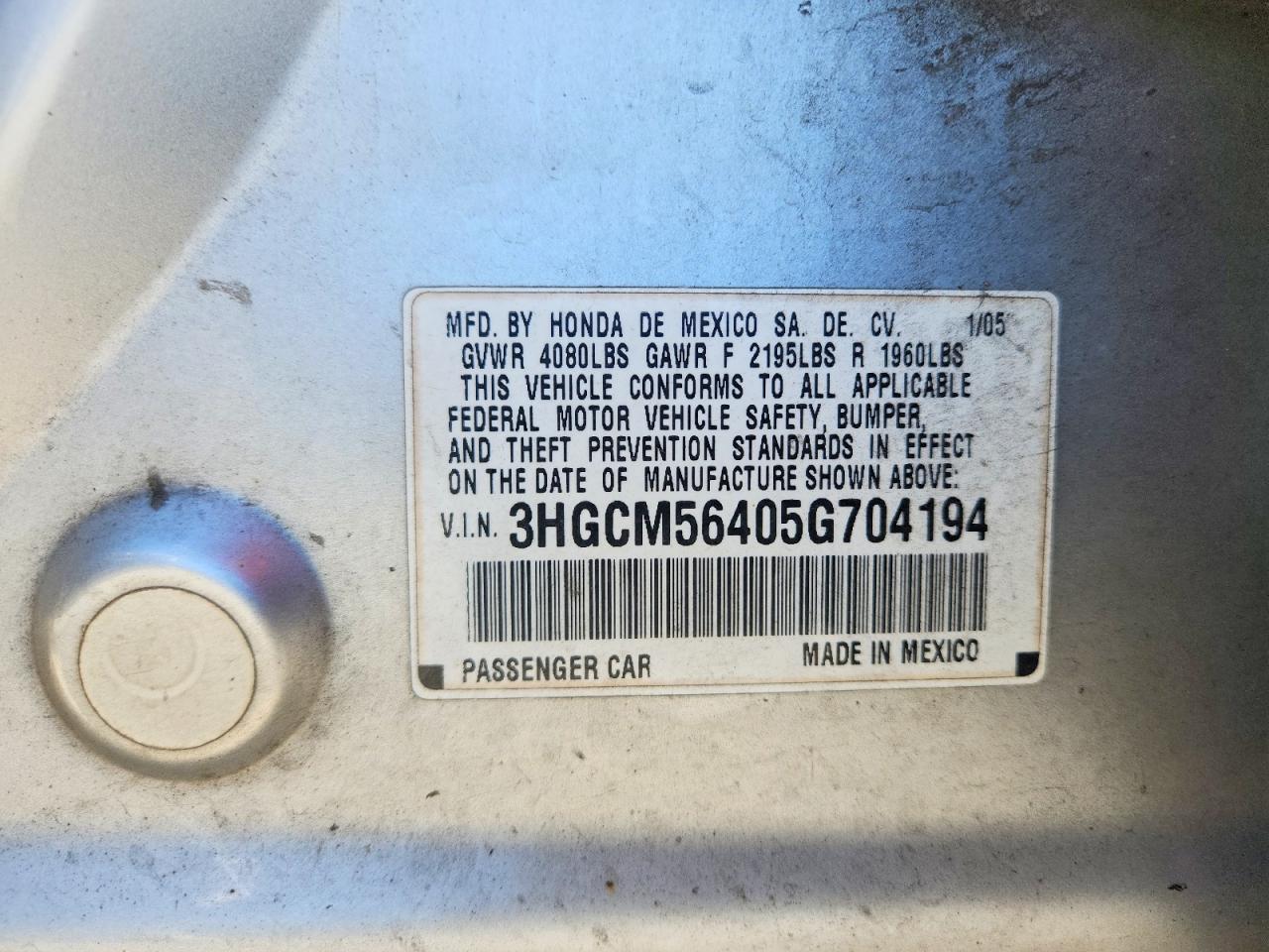 2005 Honda Accord Lx Серебряный vin: 3HGCM56405G704194