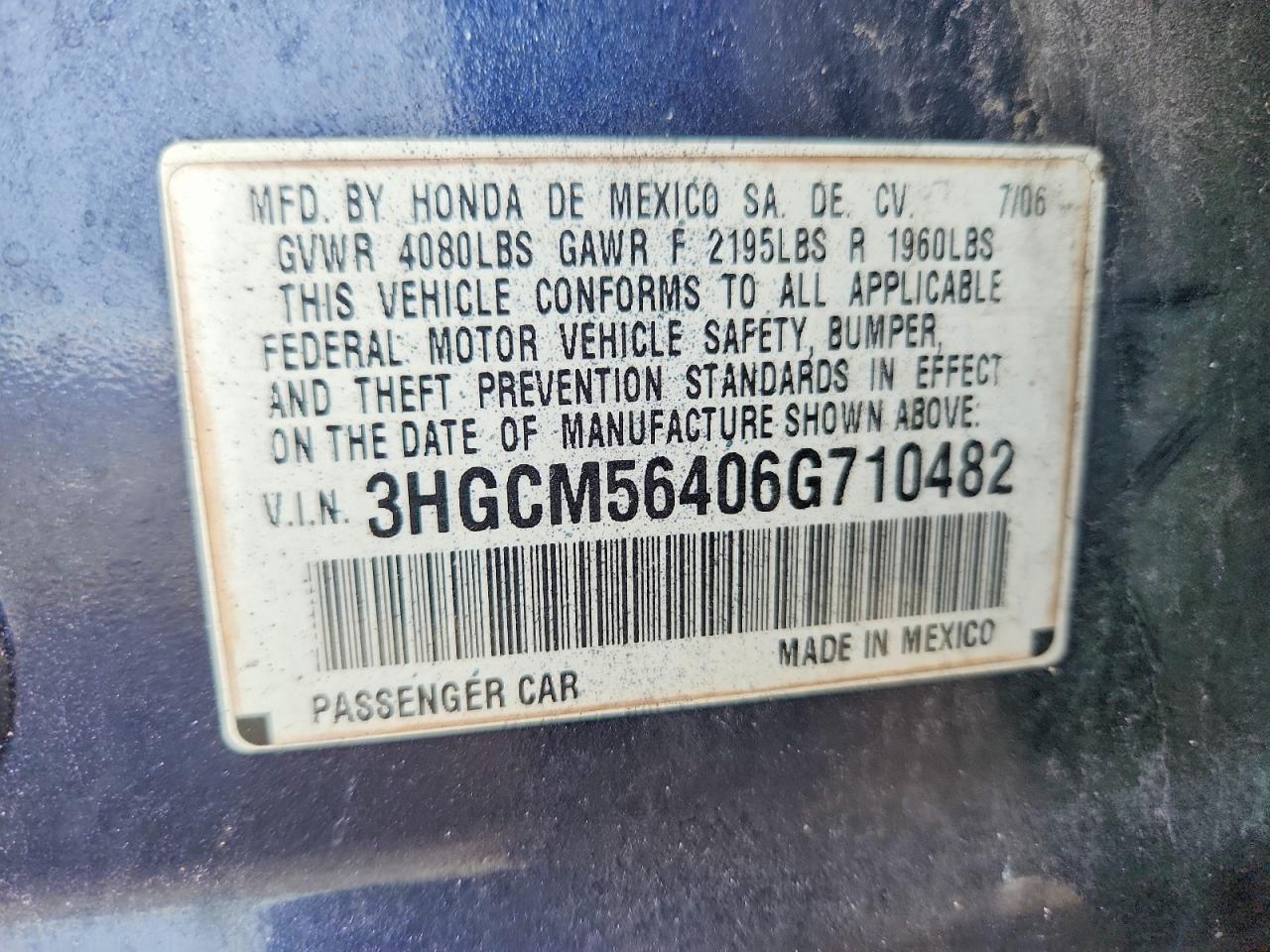 2006 Honda Accord Lx Two Tone vin: 3HGCM56406G710482