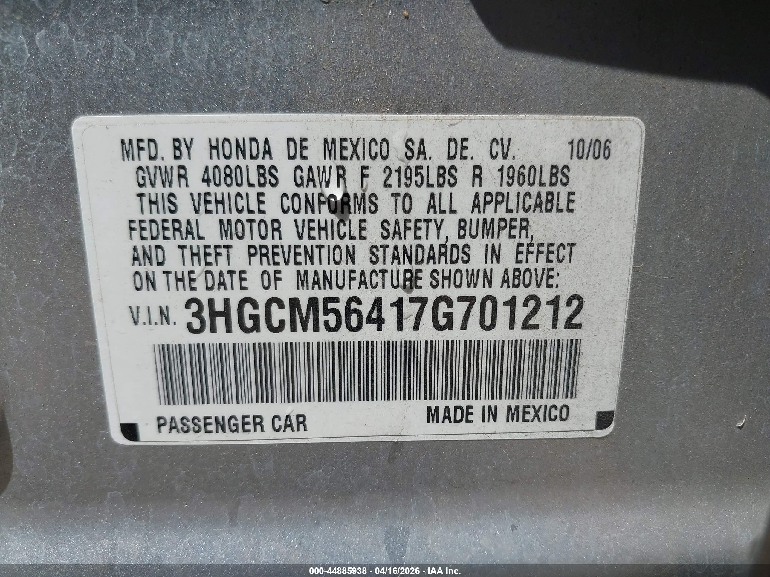 2007 Honda Accord 2.4 Lx Silver vin: 3HGCM56417G701212