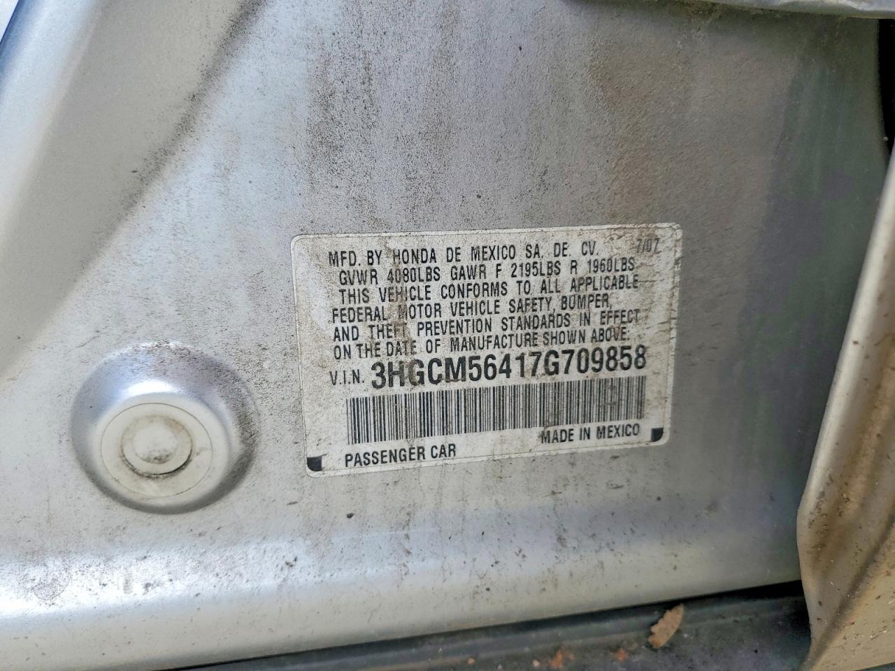 2007 Honda Accord Lx Silver vin: 3HGCM56417G709858