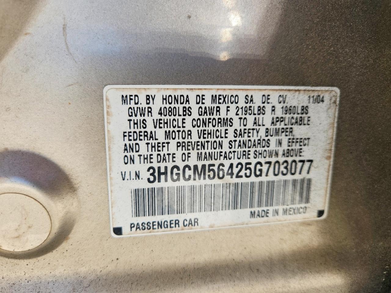 2005 Honda Accord Tan vin: 3HGCM56425G703077