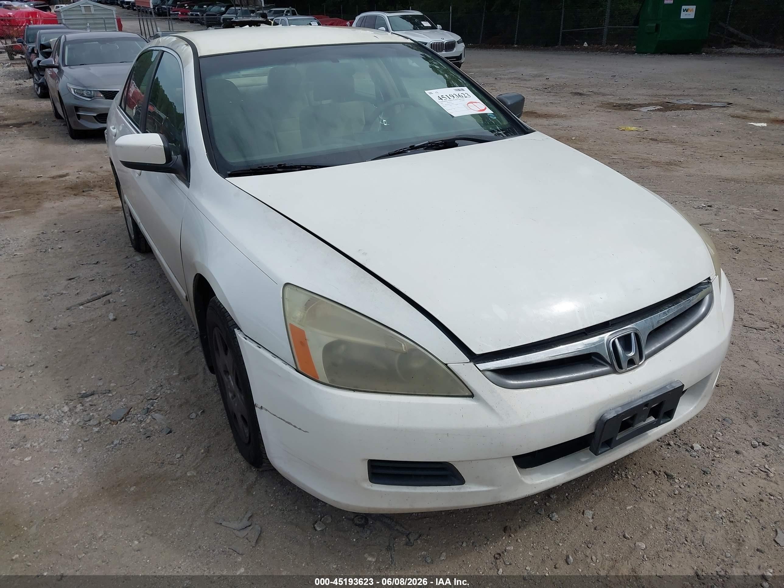 2007 Honda Accord 2.4 Lx White vin: 3HGCM56427G709075