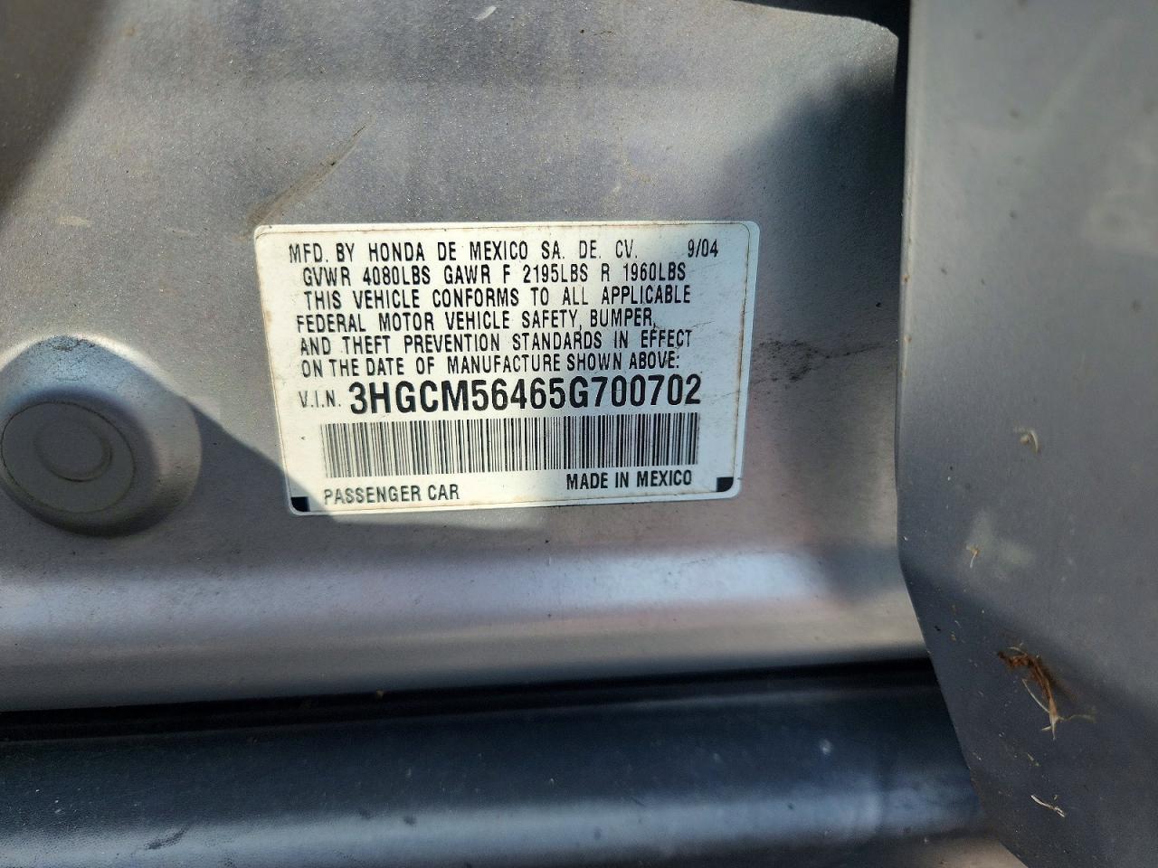 2005 Honda Accord Lx Silver vin: 3HGCM56465G700702