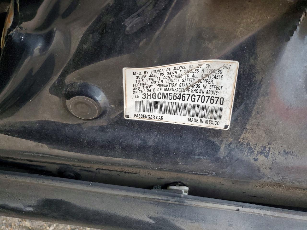 2007 Honda Accord Lx Серый vin: 3HGCM56467G707670