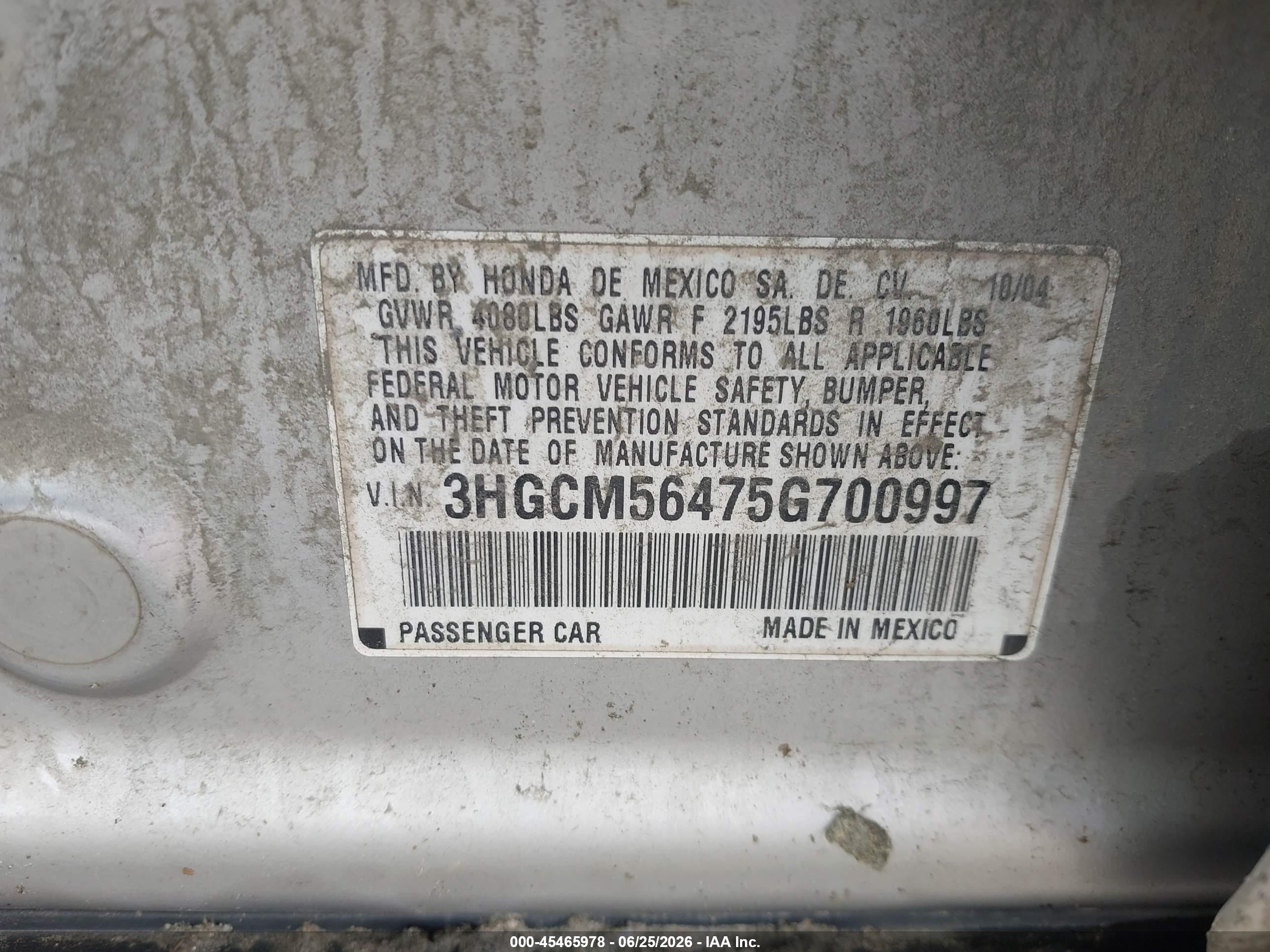 2005 Honda Accord 2.4 Lx Silver vin: 3HGCM56475G700997