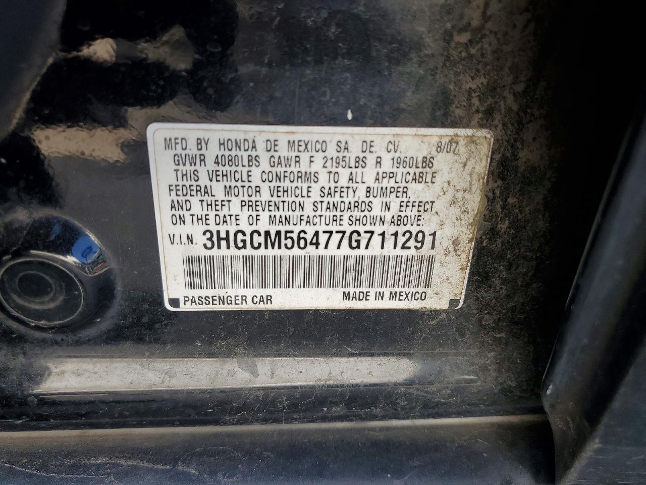 2007 Honda Accord Lx Black vin: 3HGCM56477G711291