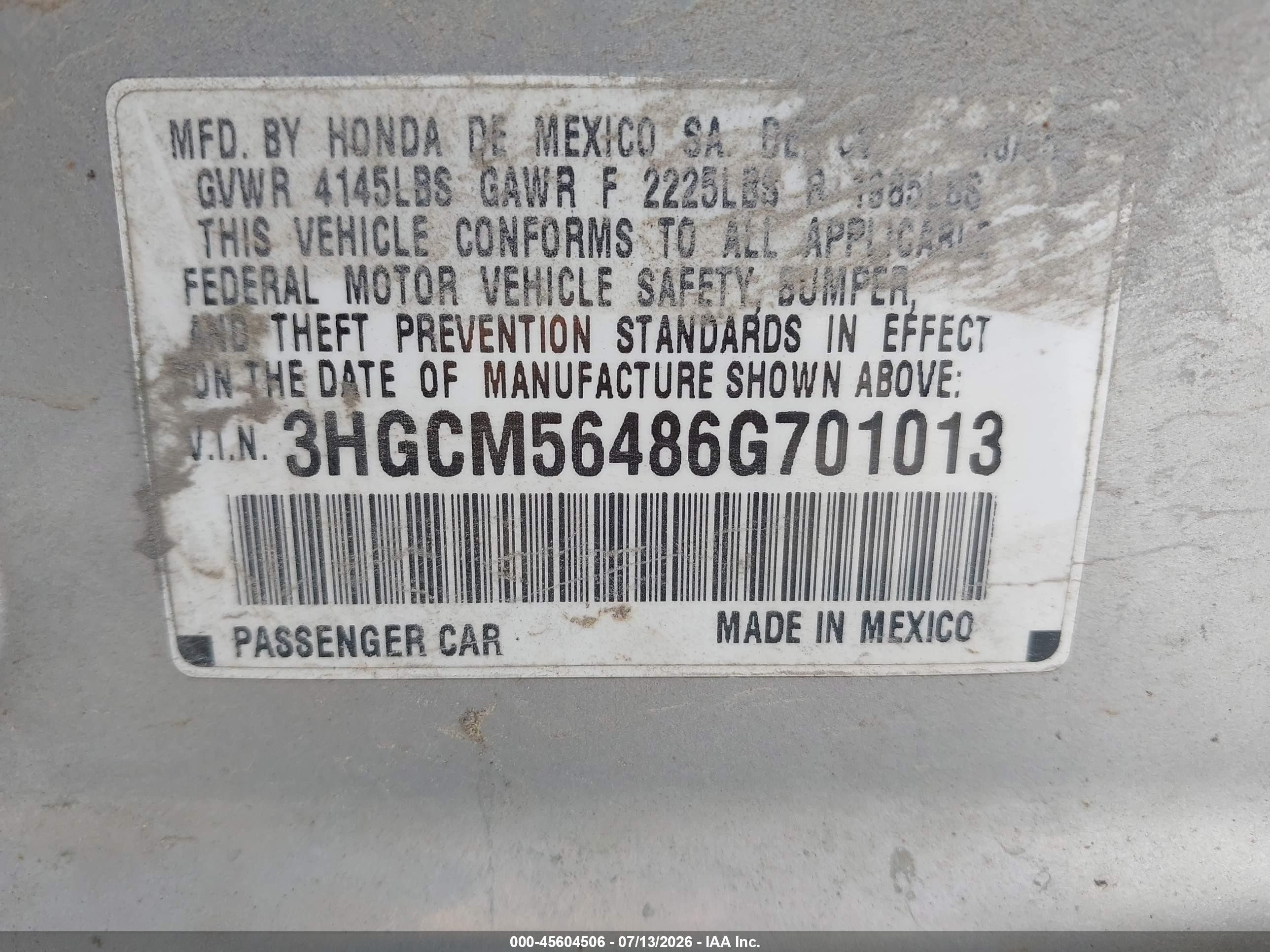 2006 Honda Accord 2.4 Lx Silver vin: 3HGCM56486G701013