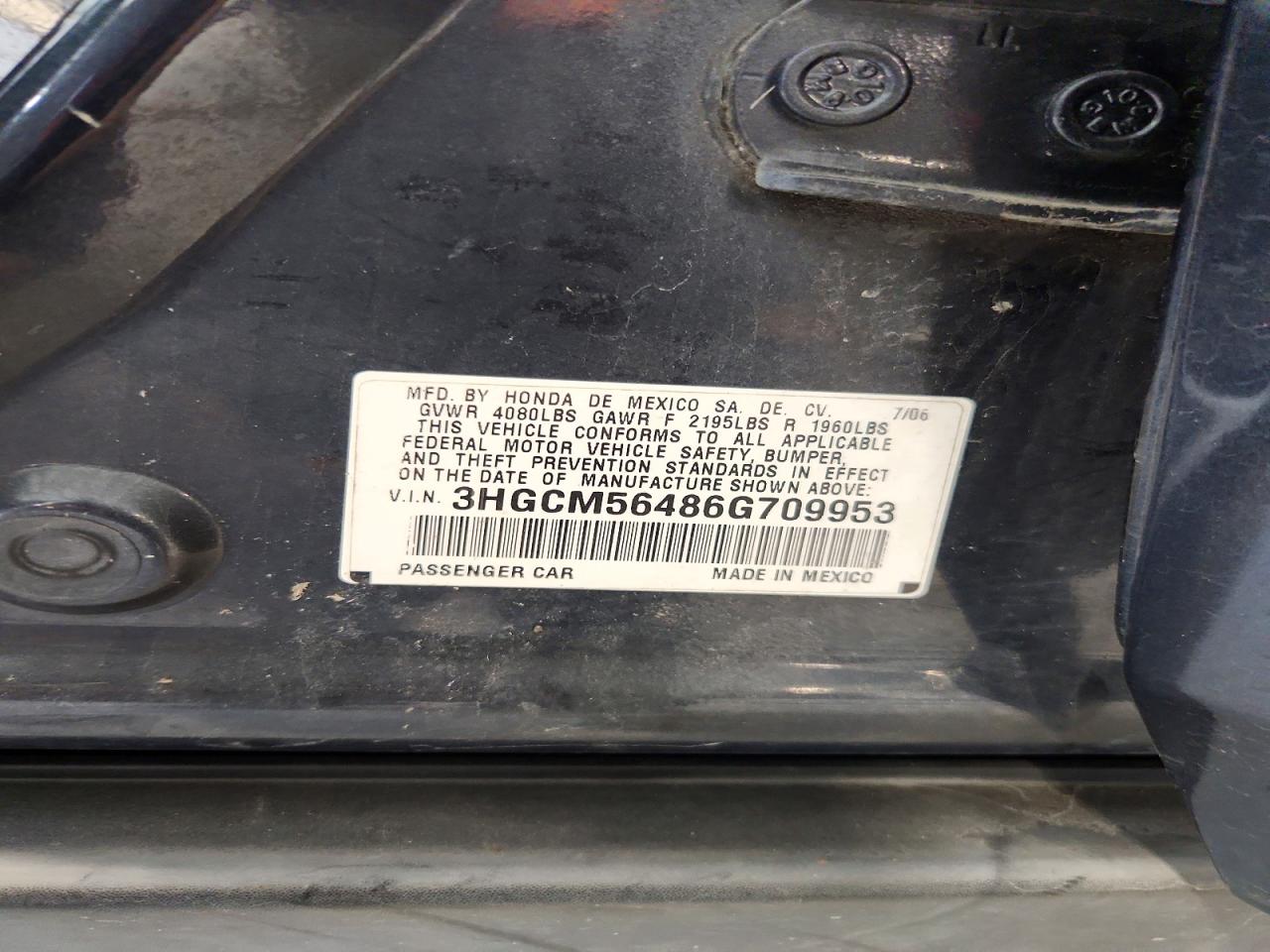 2006 Honda Accord Lx Серый vin: 3HGCM56486G709953