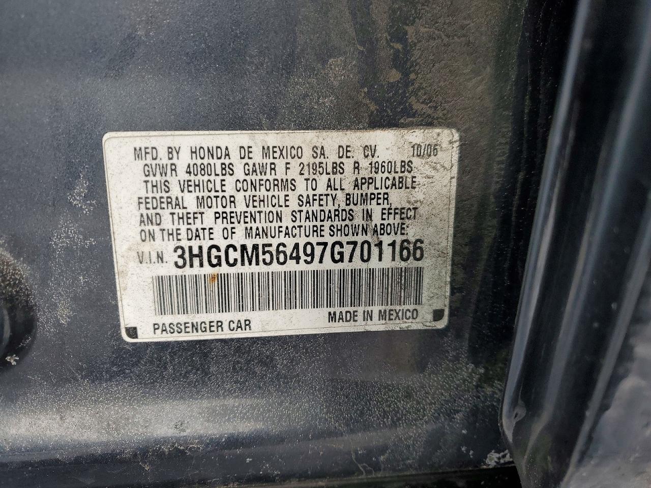 2007 Honda Accord Lx Gray vin: 3HGCM56497G701166