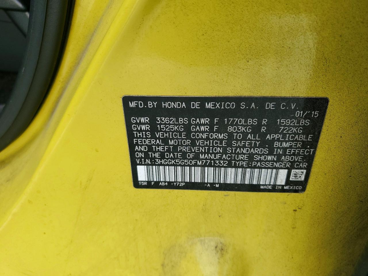 2015 Honda Fit Lx Yellow vin: 3HGGK5G50FM771332