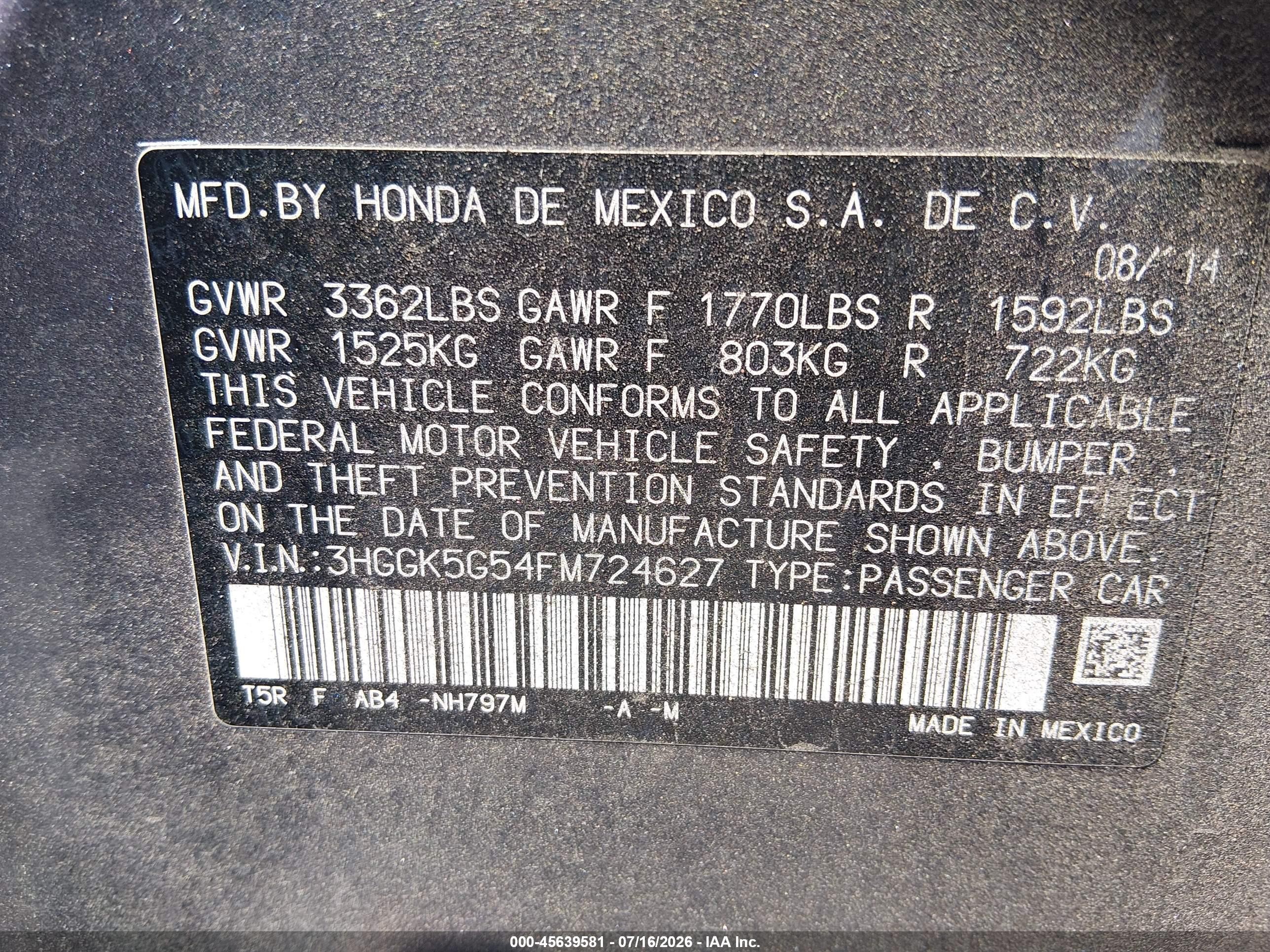 2015 Honda Fit Lx Серый vin: 3HGGK5G54FM724627