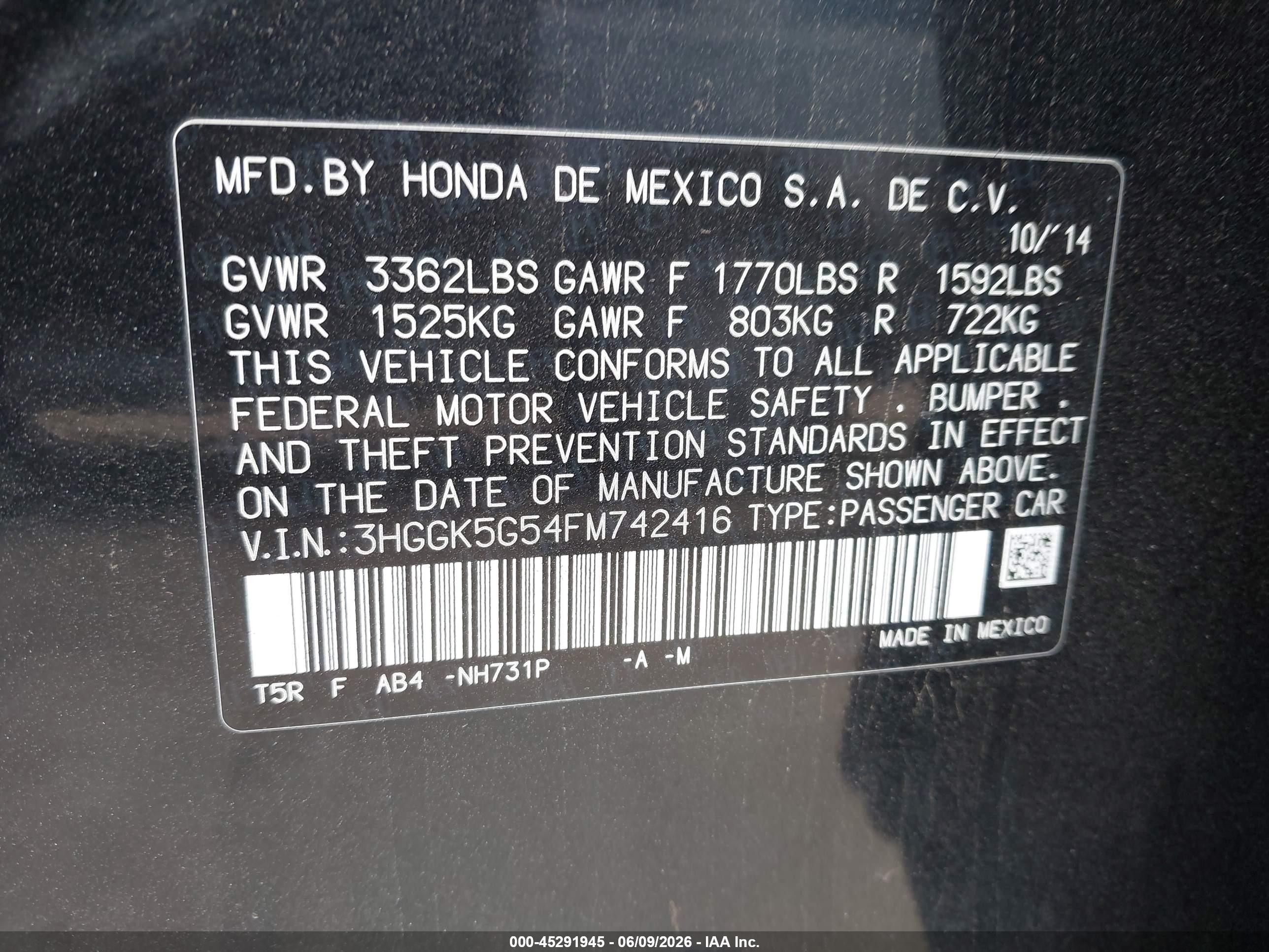 2015 Honda Fit Lx Черный vin: 3HGGK5G54FM742416