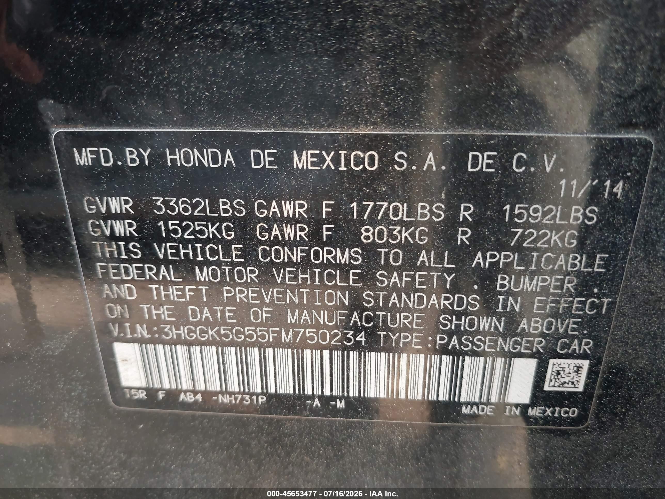 2015 Honda Fit Lx Black vin: 3HGGK5G55FM750234