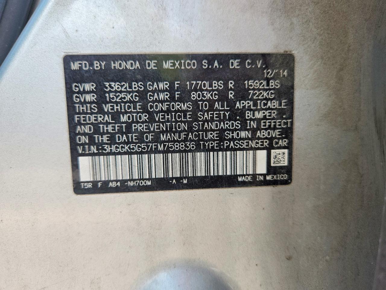 2015 Honda Fit Lx Серебряный vin: 3HGGK5G57FM758836