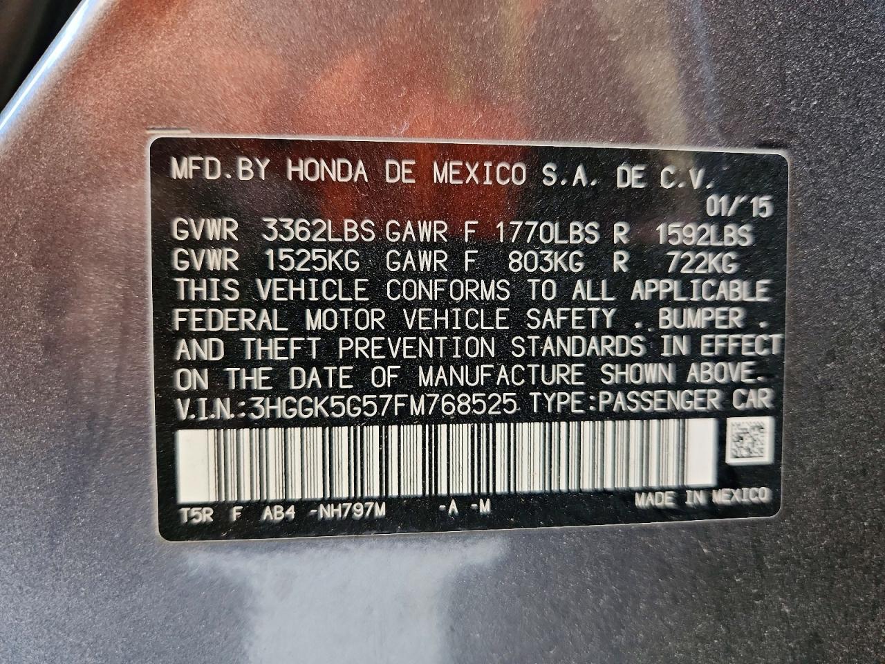 2015 Honda Fit Lx Gray vin: 3HGGK5G57FM768525