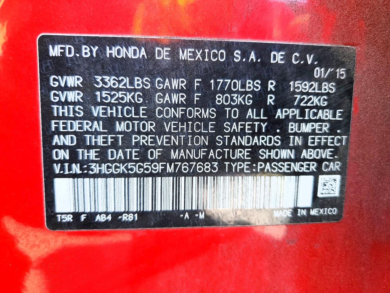 2015 Honda Fit Lx Red vin: 3HGGK5G59FM767683