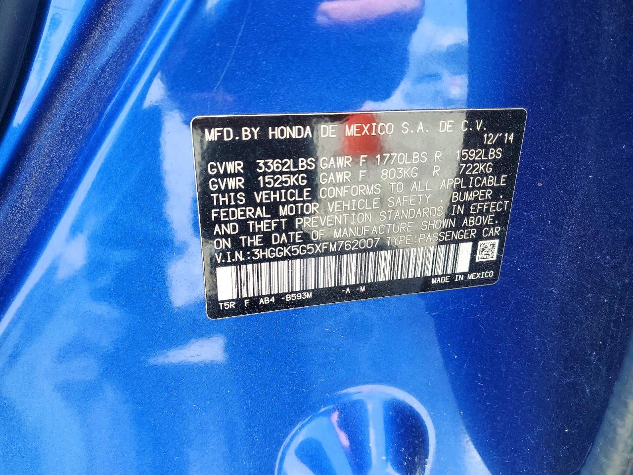 2015 Honda Fit Lx Blue vin: 3HGGK5G5XFM762007
