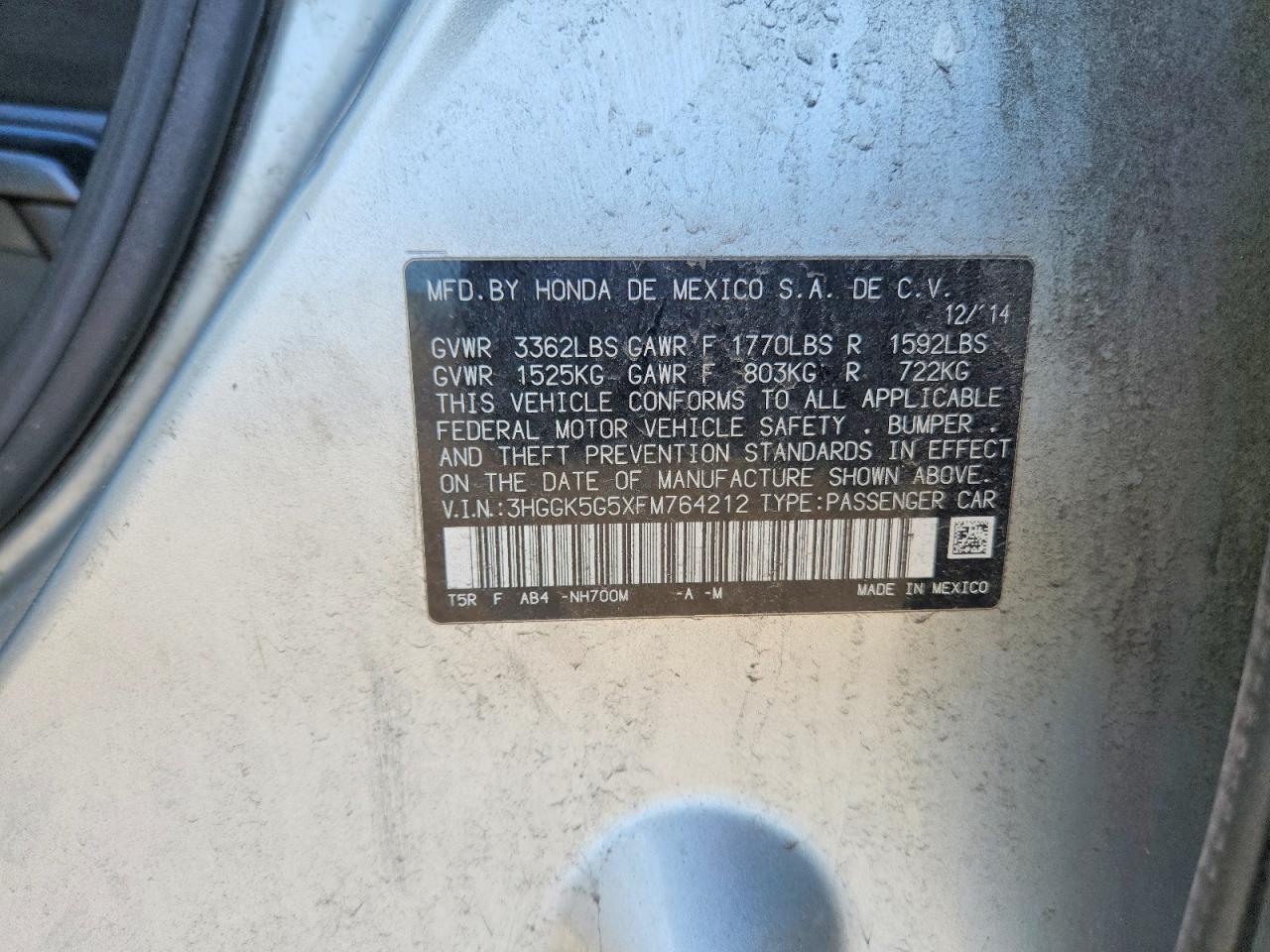 2015 Honda Fit Lx Серебряный vin: 3HGGK5G5XFM764212