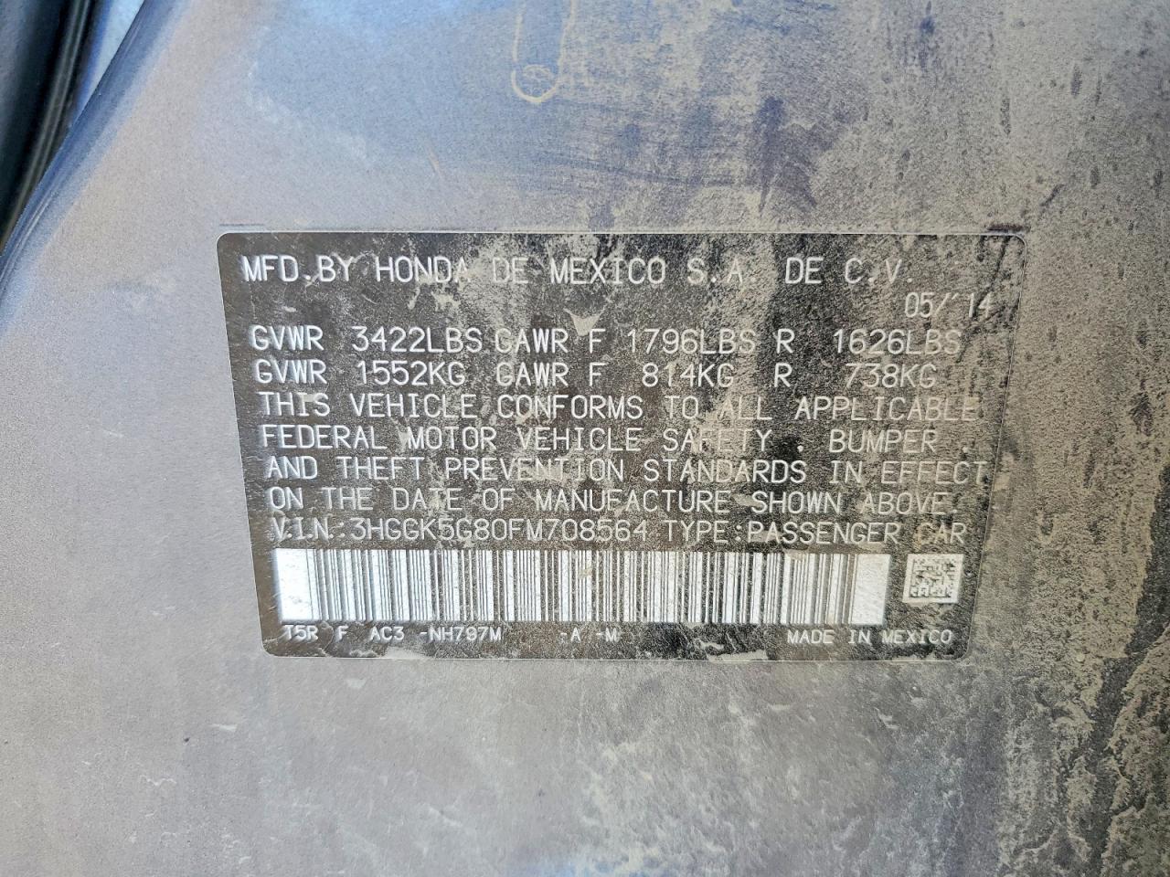 2015 Honda Fit Ex Gray vin: 3HGGK5G80FM708564