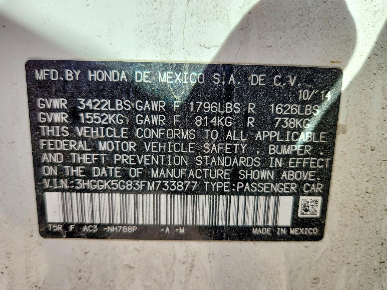 2015 Honda Fit Ex White vin: 3HGGK5G83FM733877