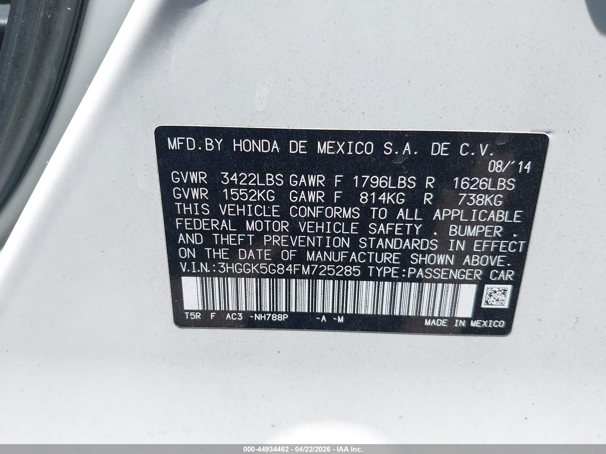 2015 Honda Fit Ex White vin: 3HGGK5G84FM725285