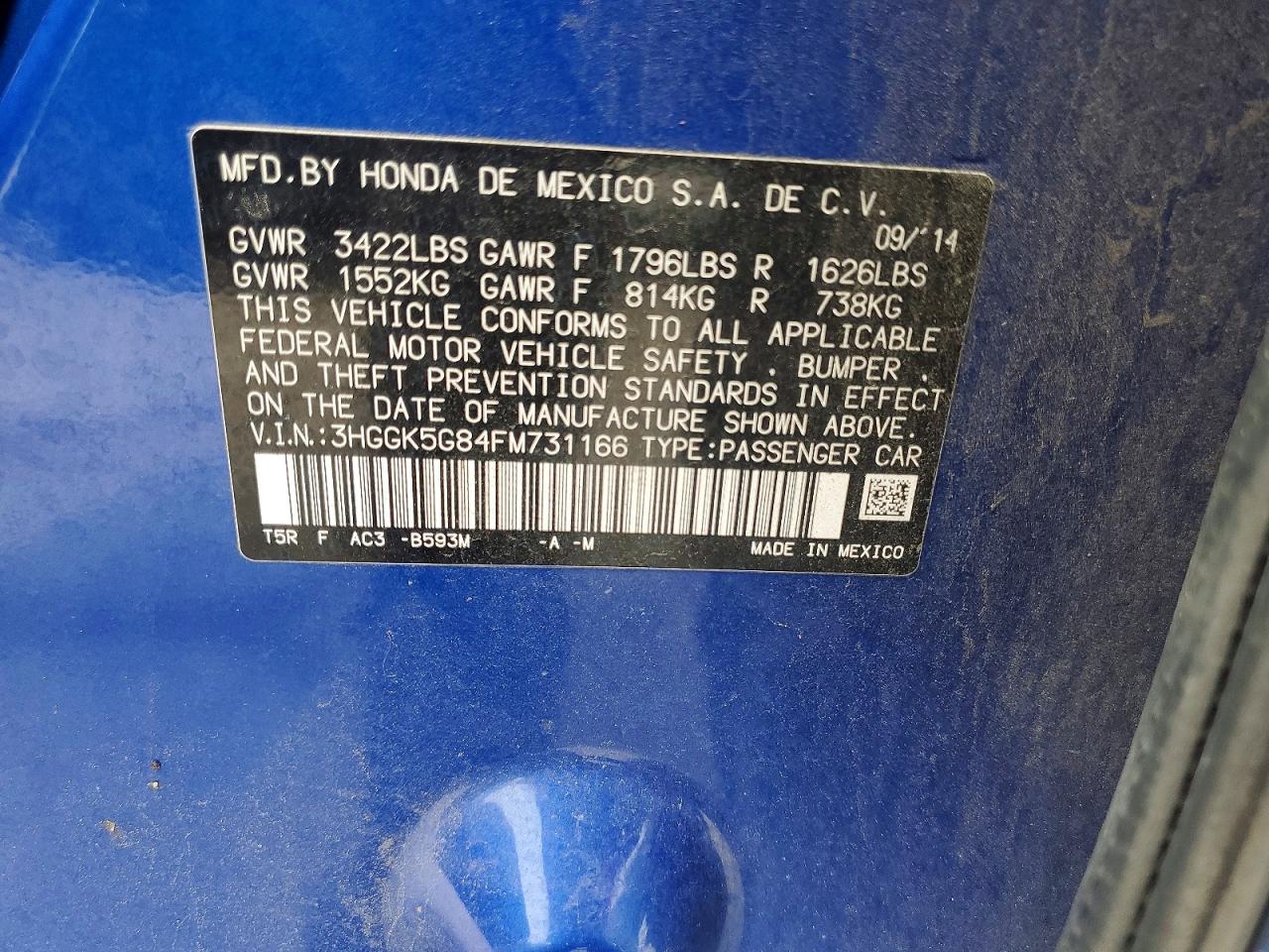2015 Honda Fit Ex Blue vin: 3HGGK5G84FM731166