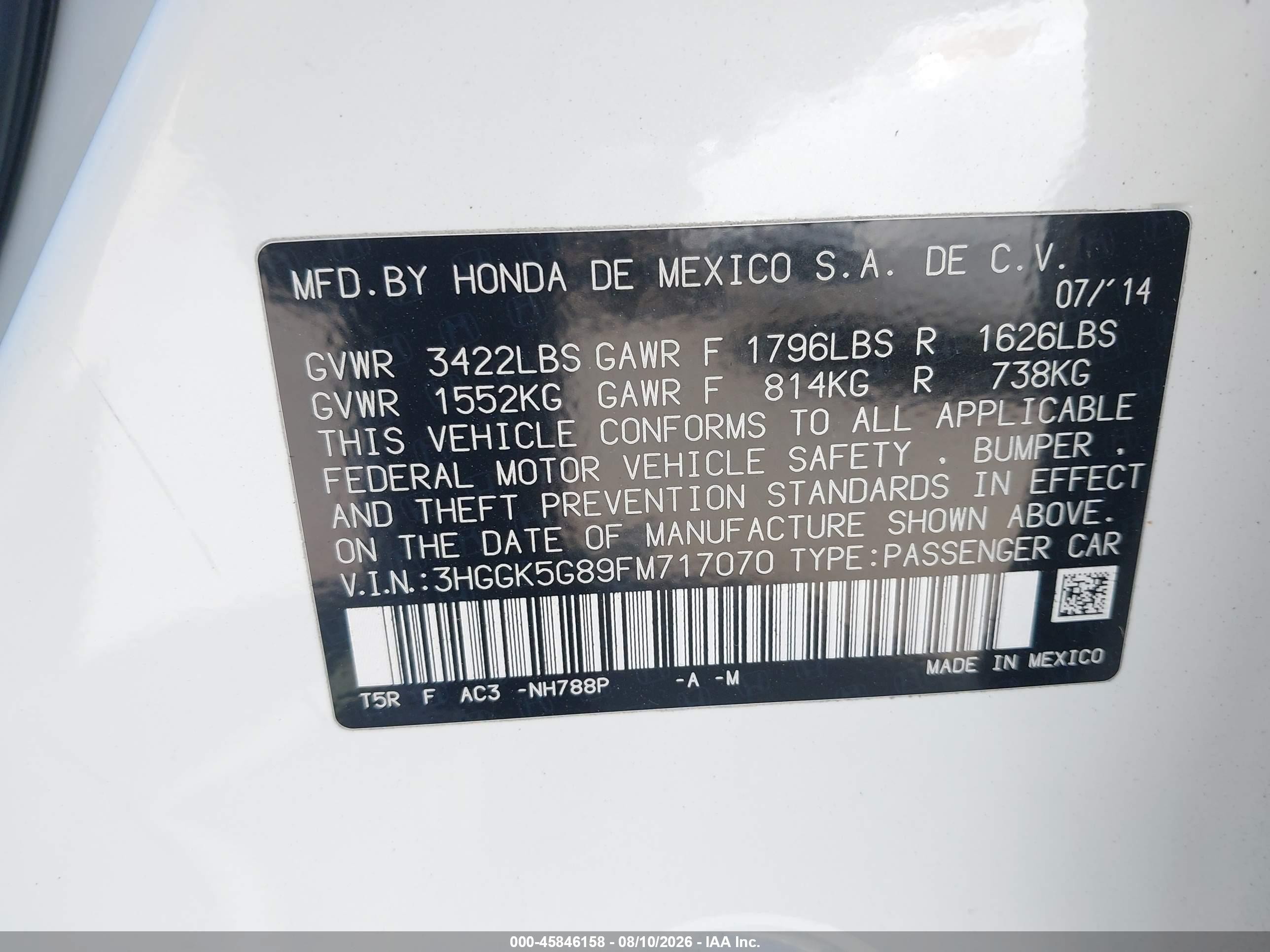 2015 Honda Fit Ex White vin: 3HGGK5G89FM717070