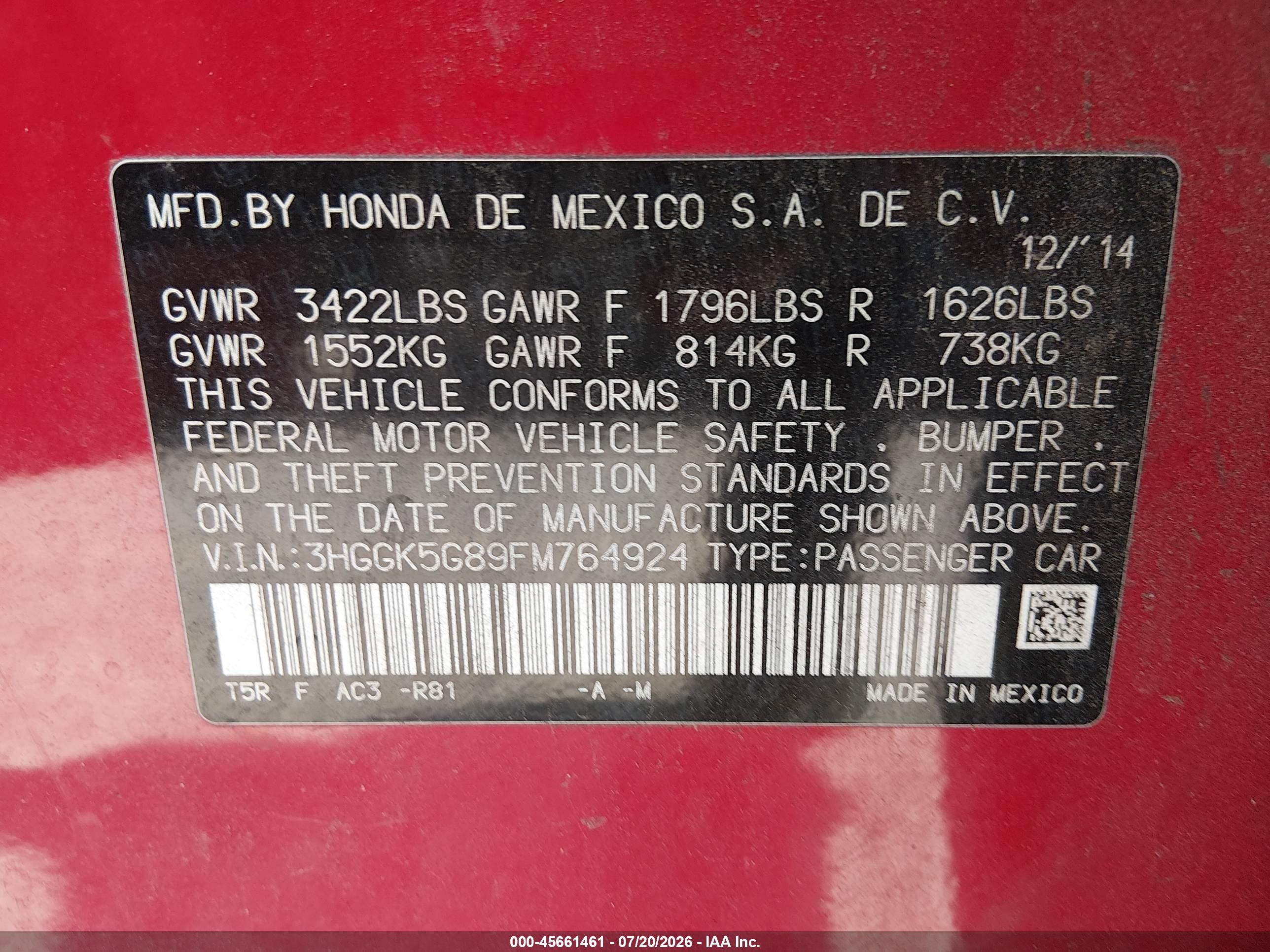2015 Honda Fit Ex Red vin: 3HGGK5G89FM764924