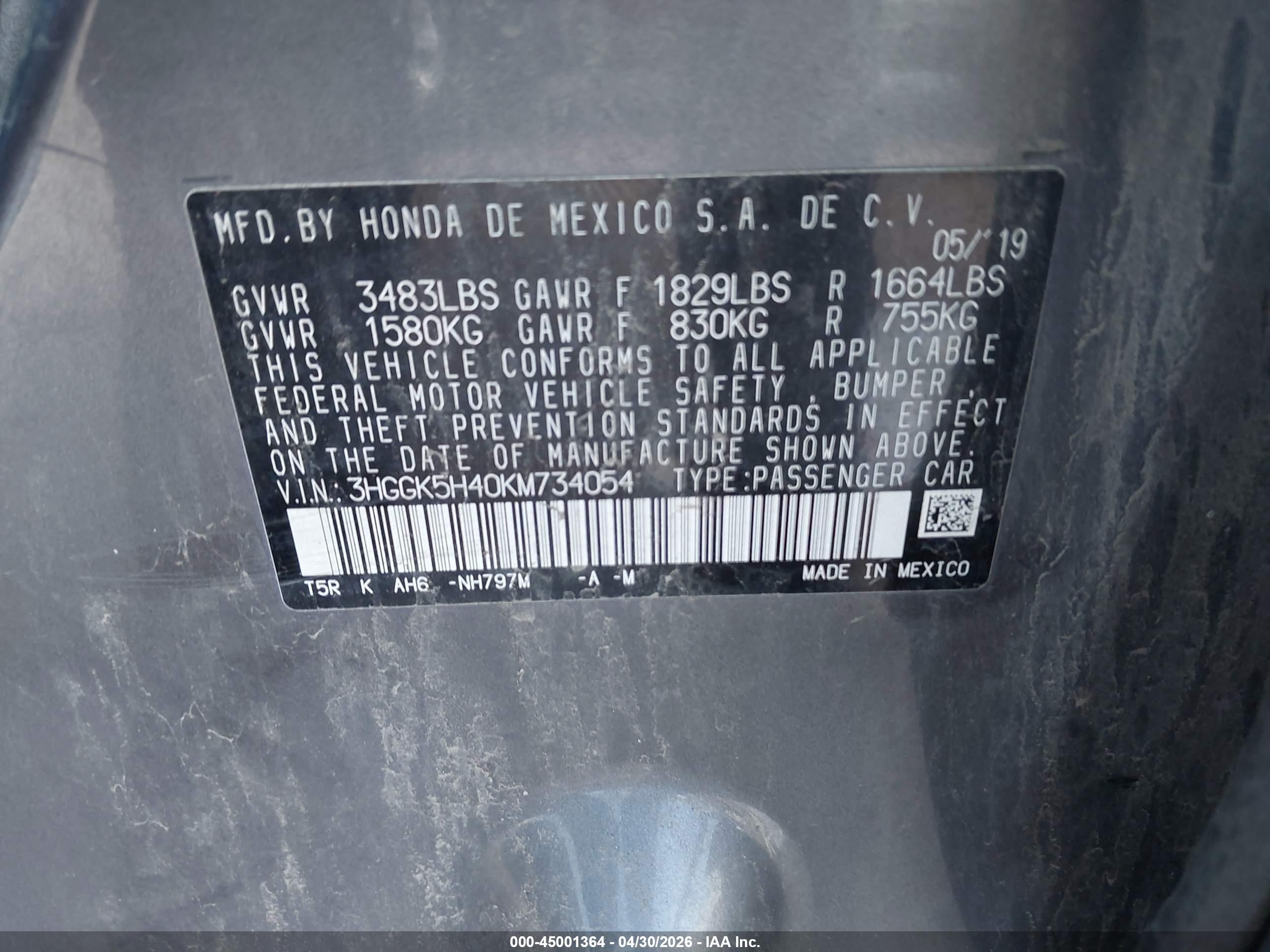 2019 Honda Fit Lx Серый vin: 3HGGK5H40KM734054