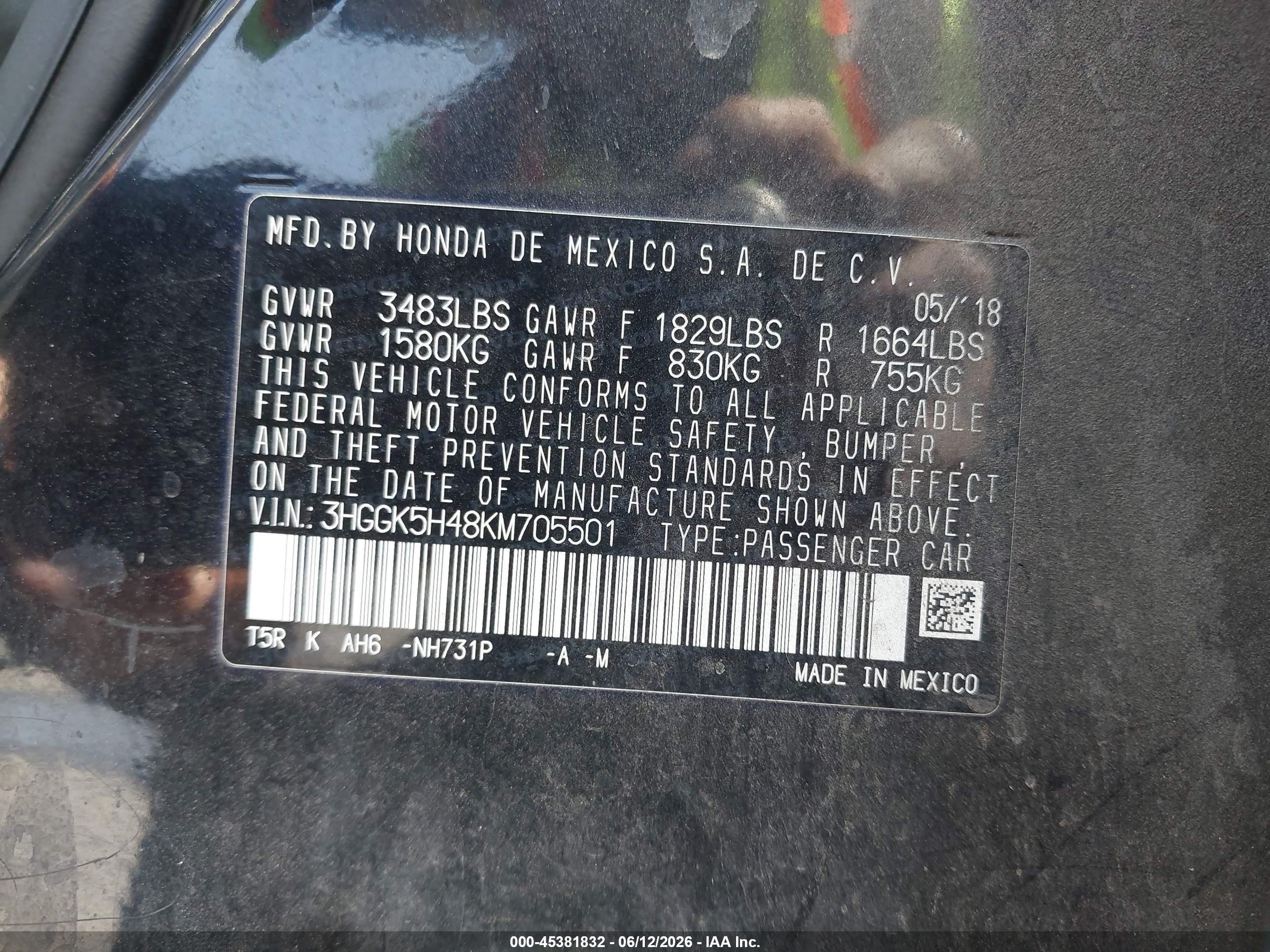 2019 Honda Fit Lx Black vin: 3HGGK5H48KM705501