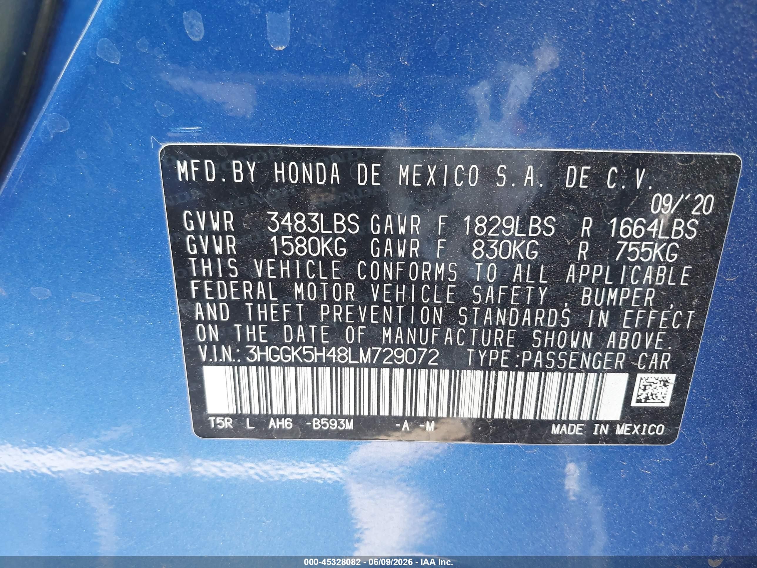 2020 Honda Fit Lx Blue vin: 3HGGK5H48LM729072