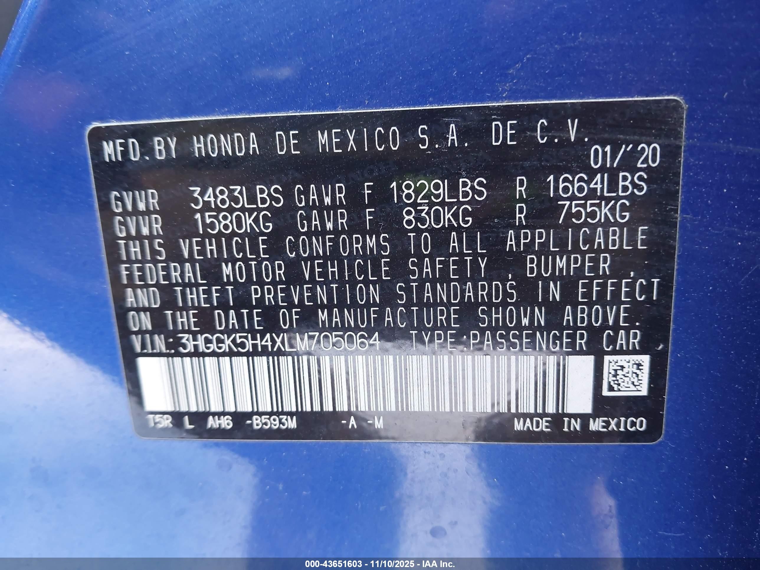 2020 Honda Fit Lx Blue vin: 3HGGK5H4XLM705064