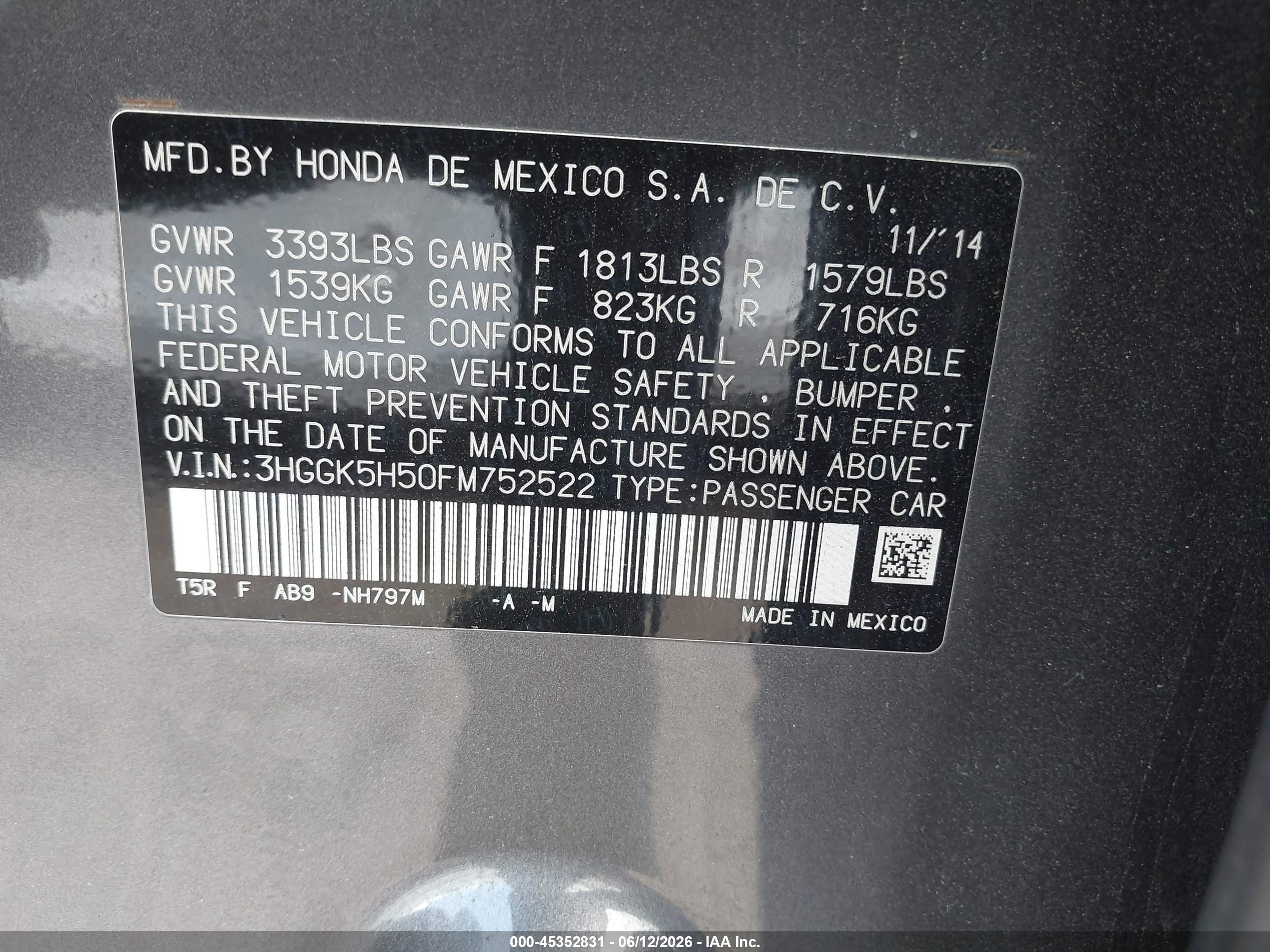 2015 Honda Fit Lx Gray vin: 3HGGK5H50FM752522