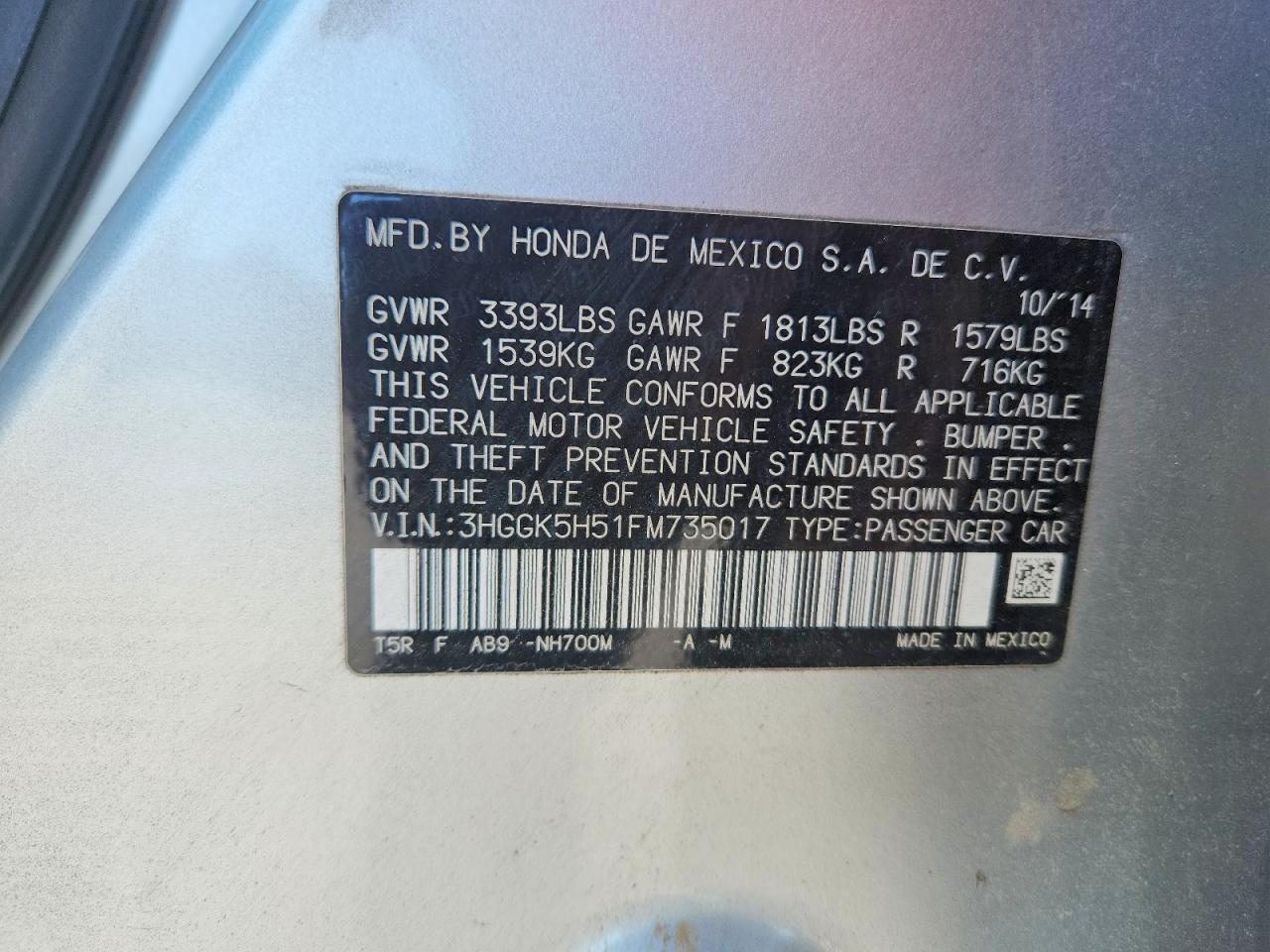 2015 Honda Fit Lx Silver vin: 3HGGK5H51FM735017