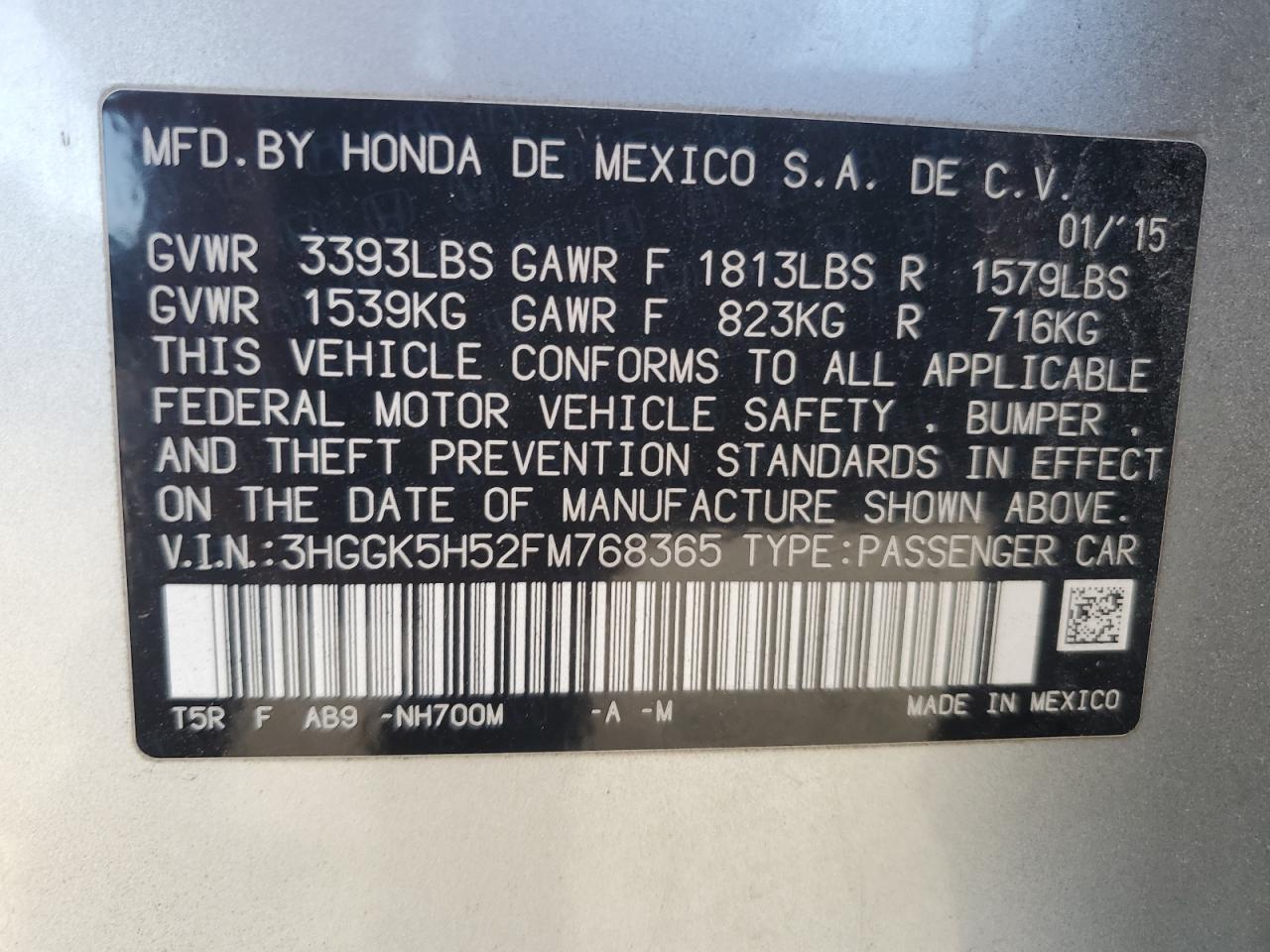 2015 Honda Fit Lx Silver vin: 3HGGK5H52FM768365