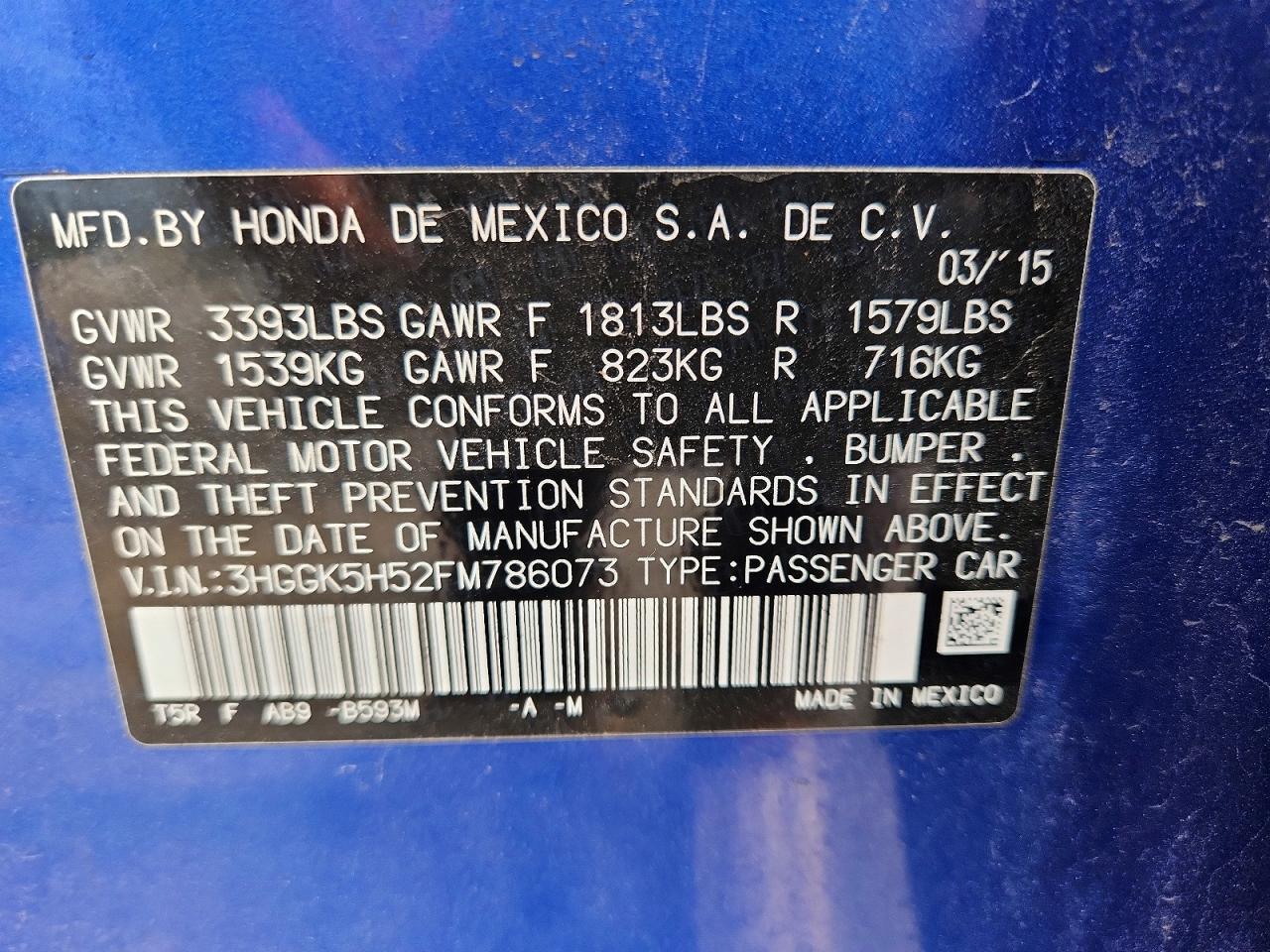 2015 Honda Fit Lx Blue vin: 3HGGK5H52FM786073