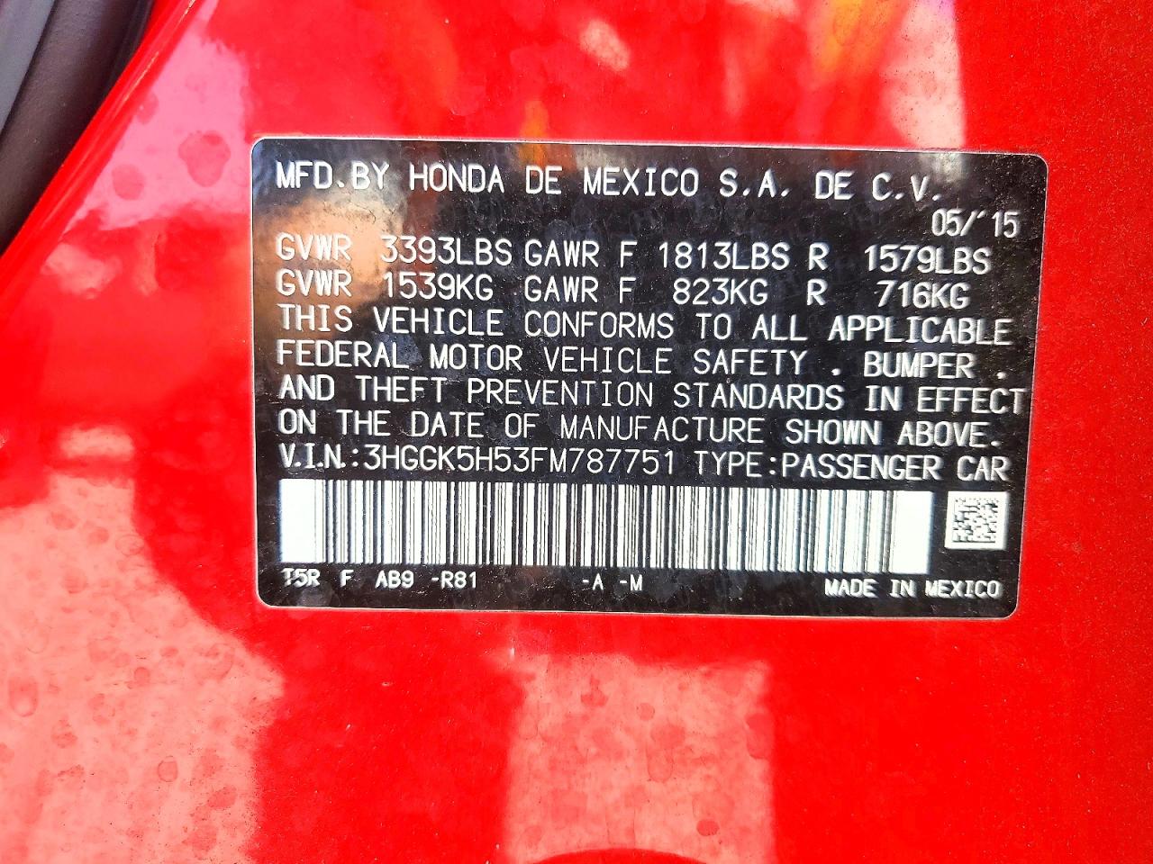 2015 Honda Fit Lx Red vin: 3HGGK5H53FM787751