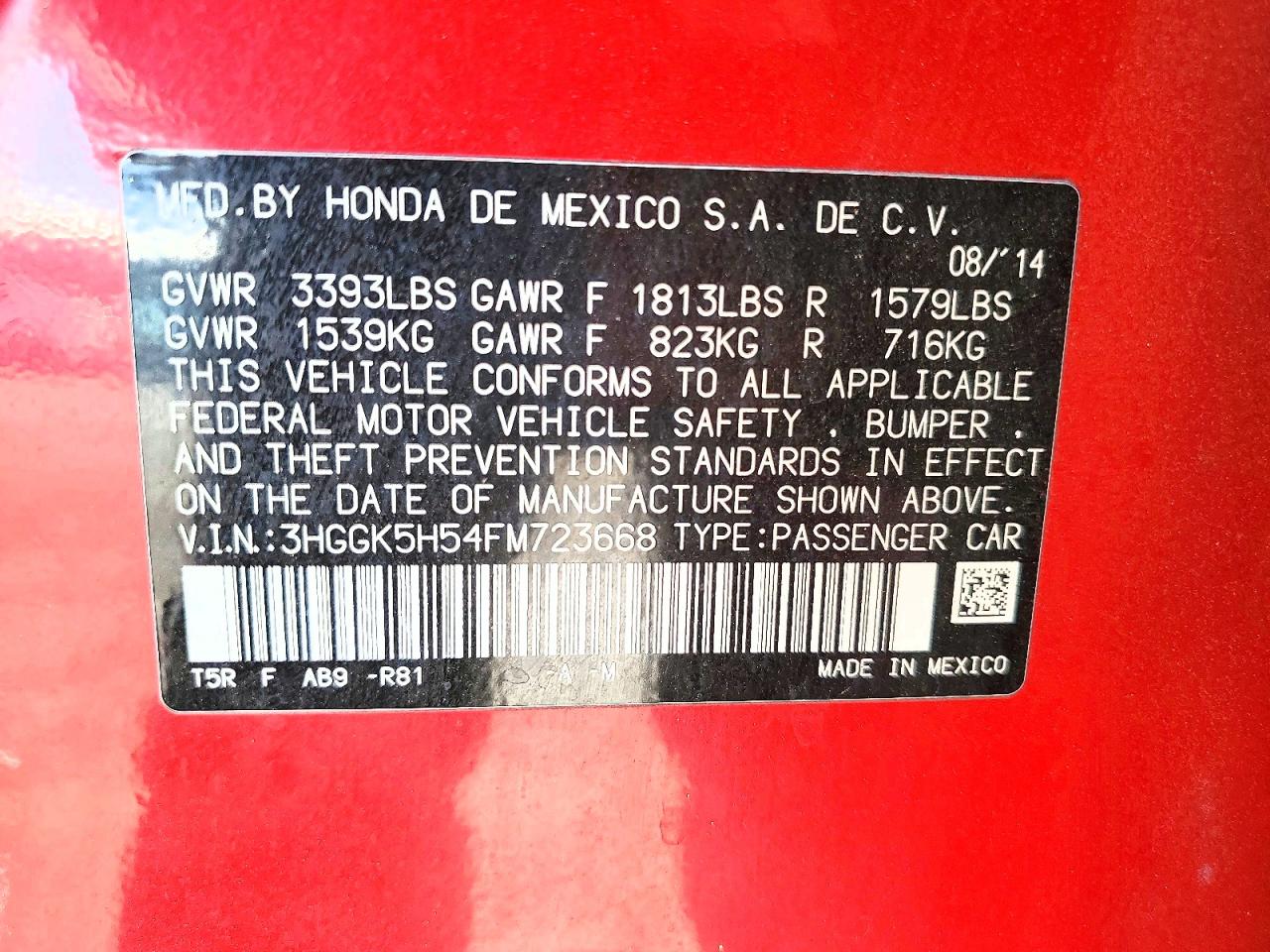 2015 Honda Fit Lx Red vin: 3HGGK5H54FM723668