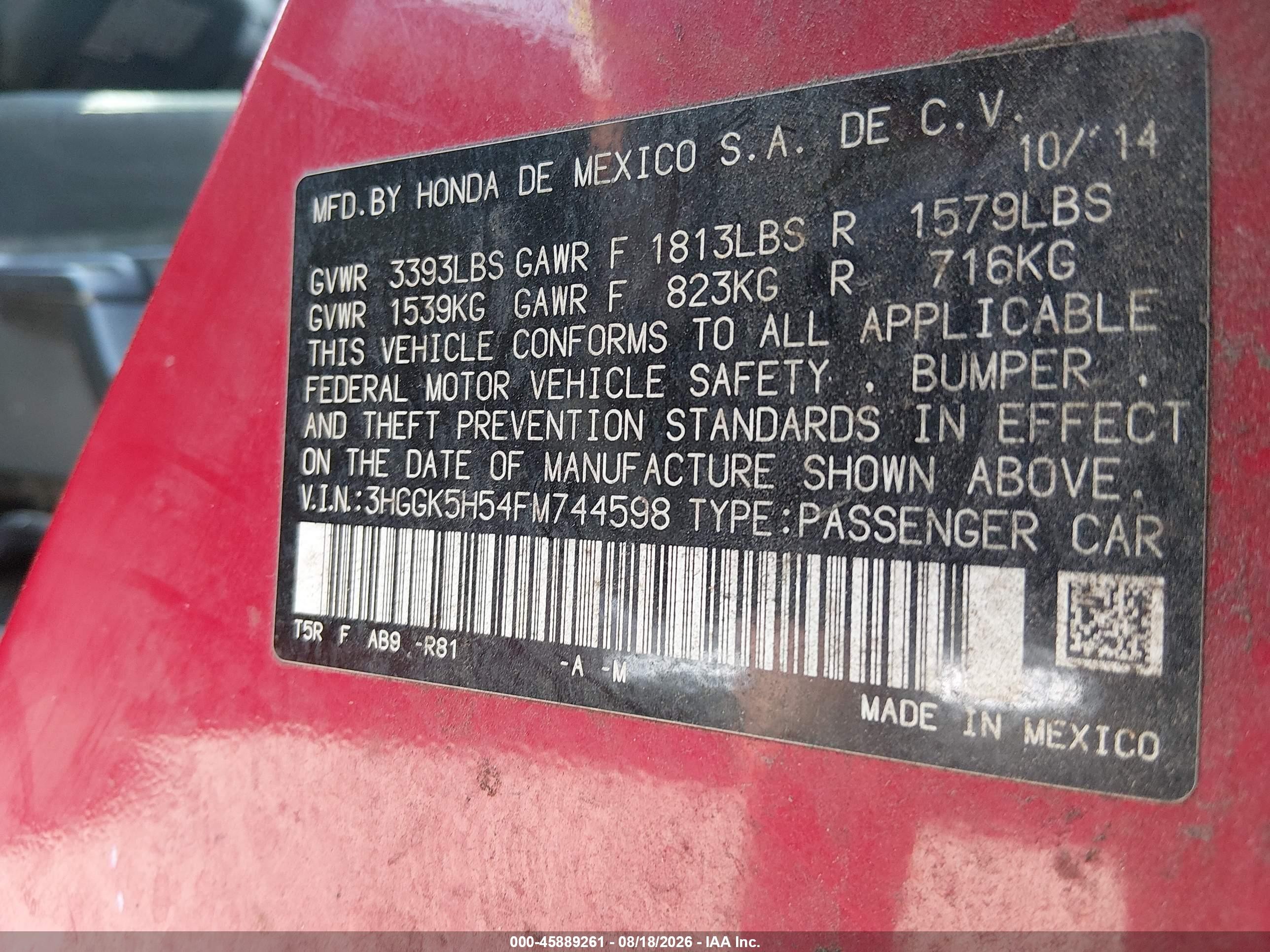 2015 Honda Fit Lx Red vin: 3HGGK5H54FM744598