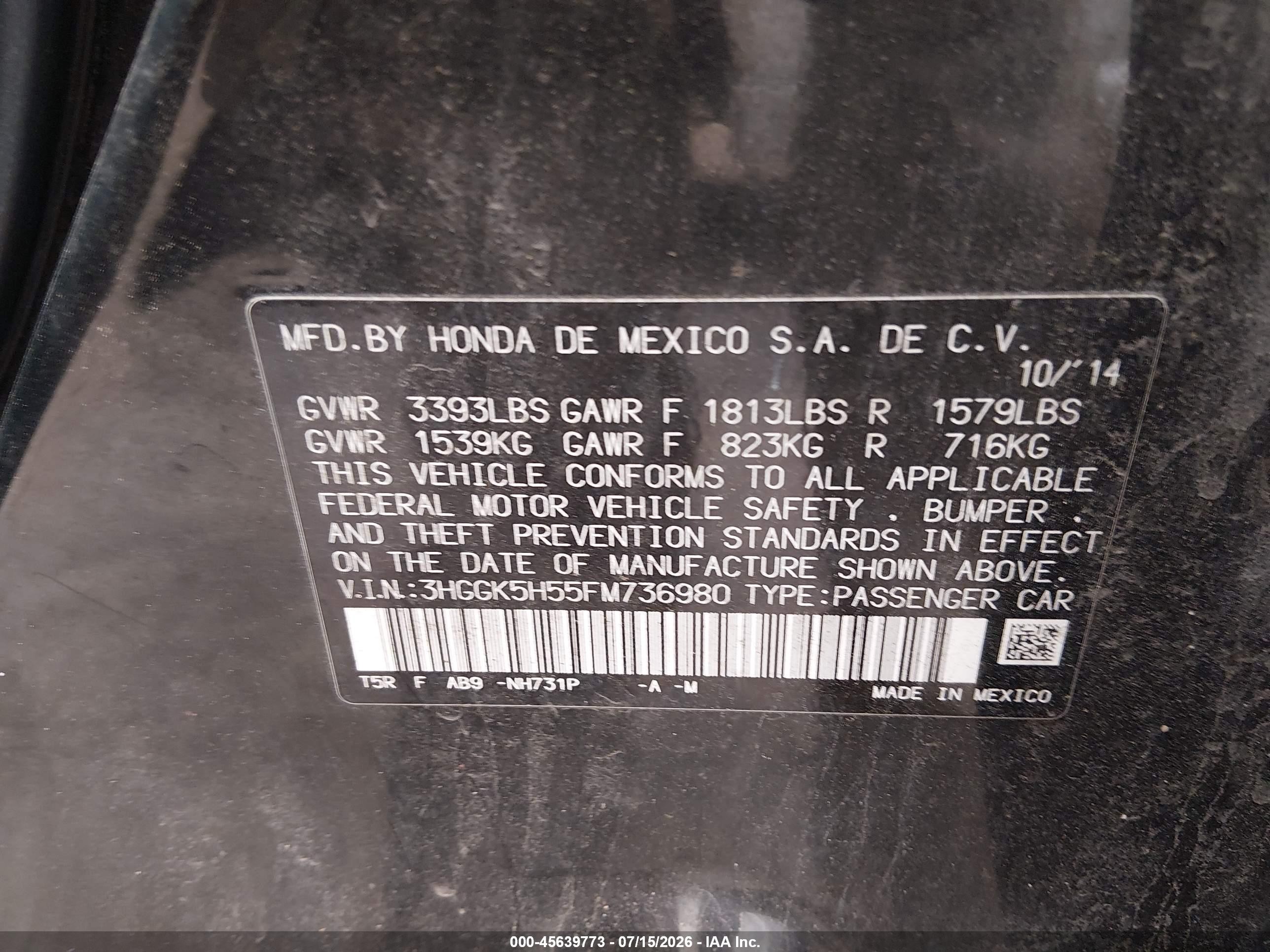 2015 Honda Fit Lx Black vin: 3HGGK5H55FM736980
