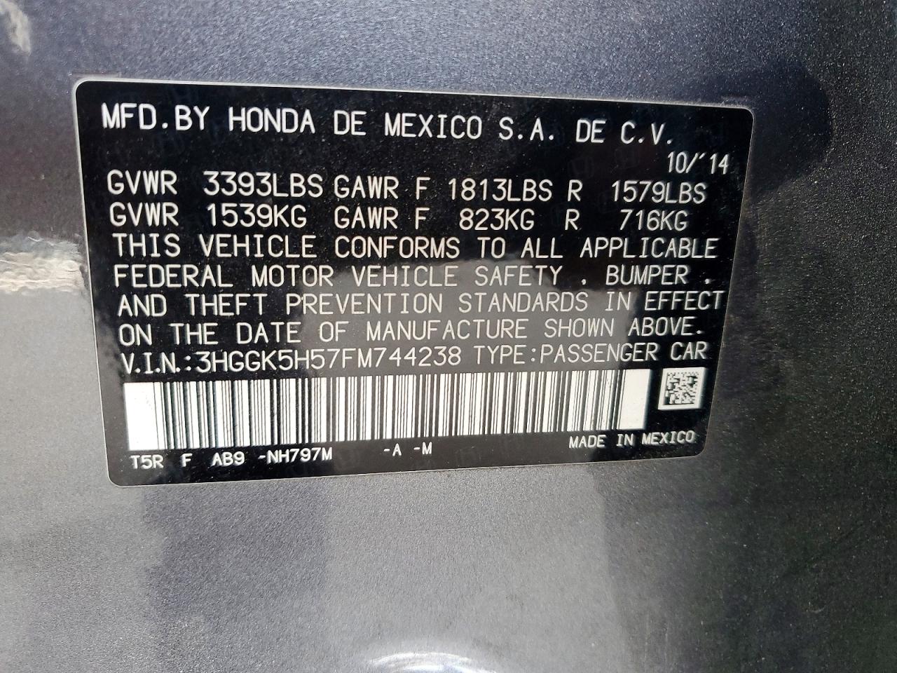 2015 Honda Fit Lx Gray vin: 3HGGK5H57FM744238