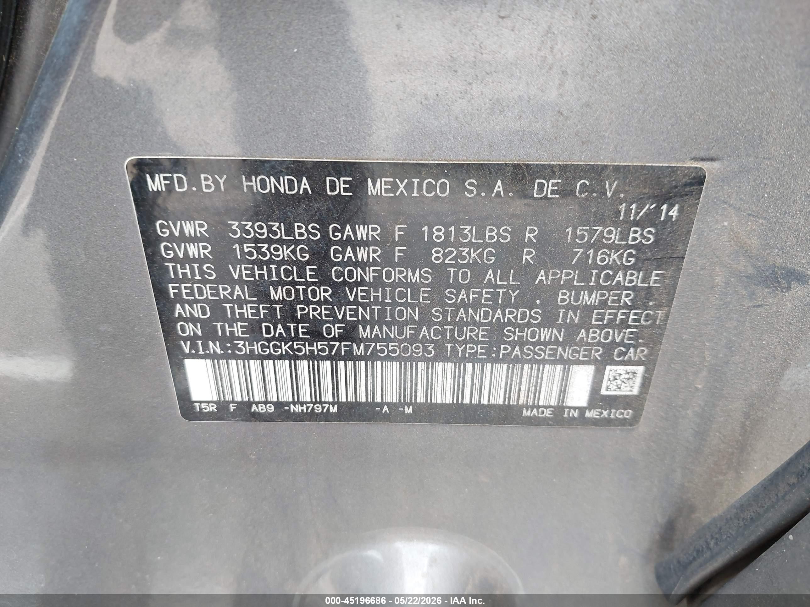 2015 Honda Fit Lx Серый vin: 3HGGK5H57FM755093