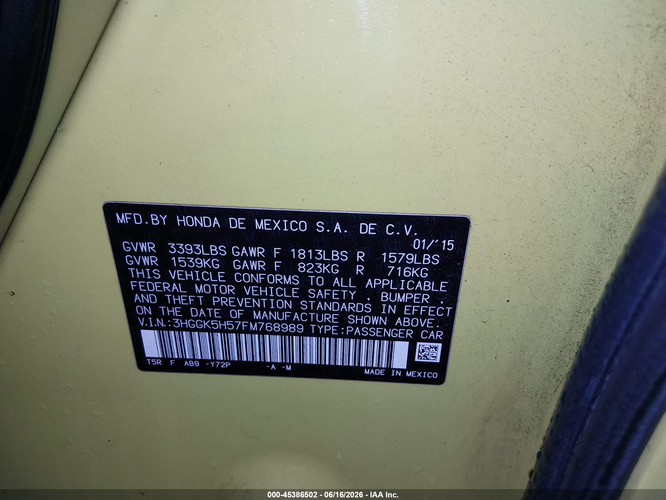 2015 Honda Fit Lx Yellow vin: 3HGGK5H57FM768989